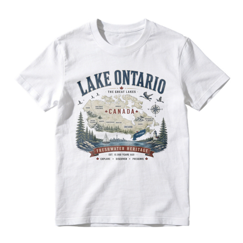 Lake Ontario Canada Freshwater Heritage Vintage Map Graphic T-shirt