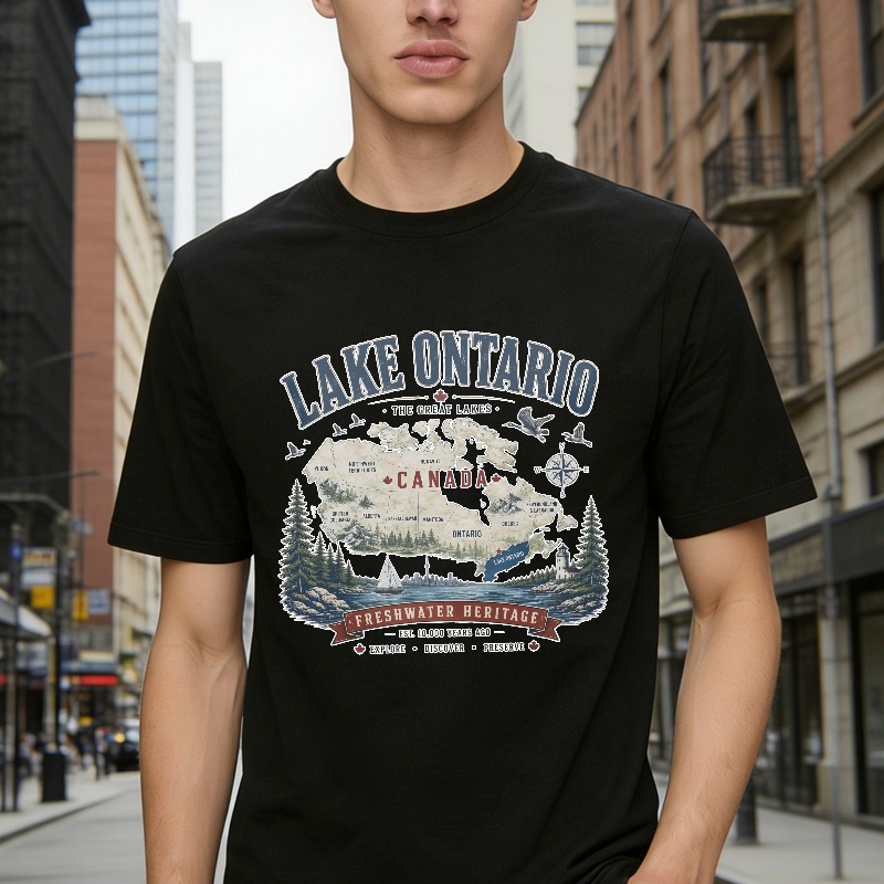 Lake Ontario Canada Freshwater Heritage Vintage Map Graphic T-shirt