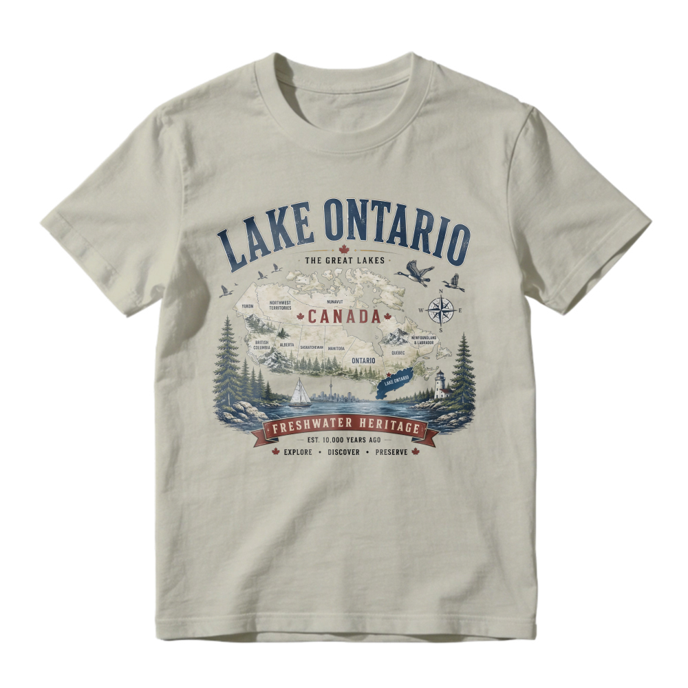 Lake Ontario Canada Freshwater Heritage Vintage Map Graphic T-shirt