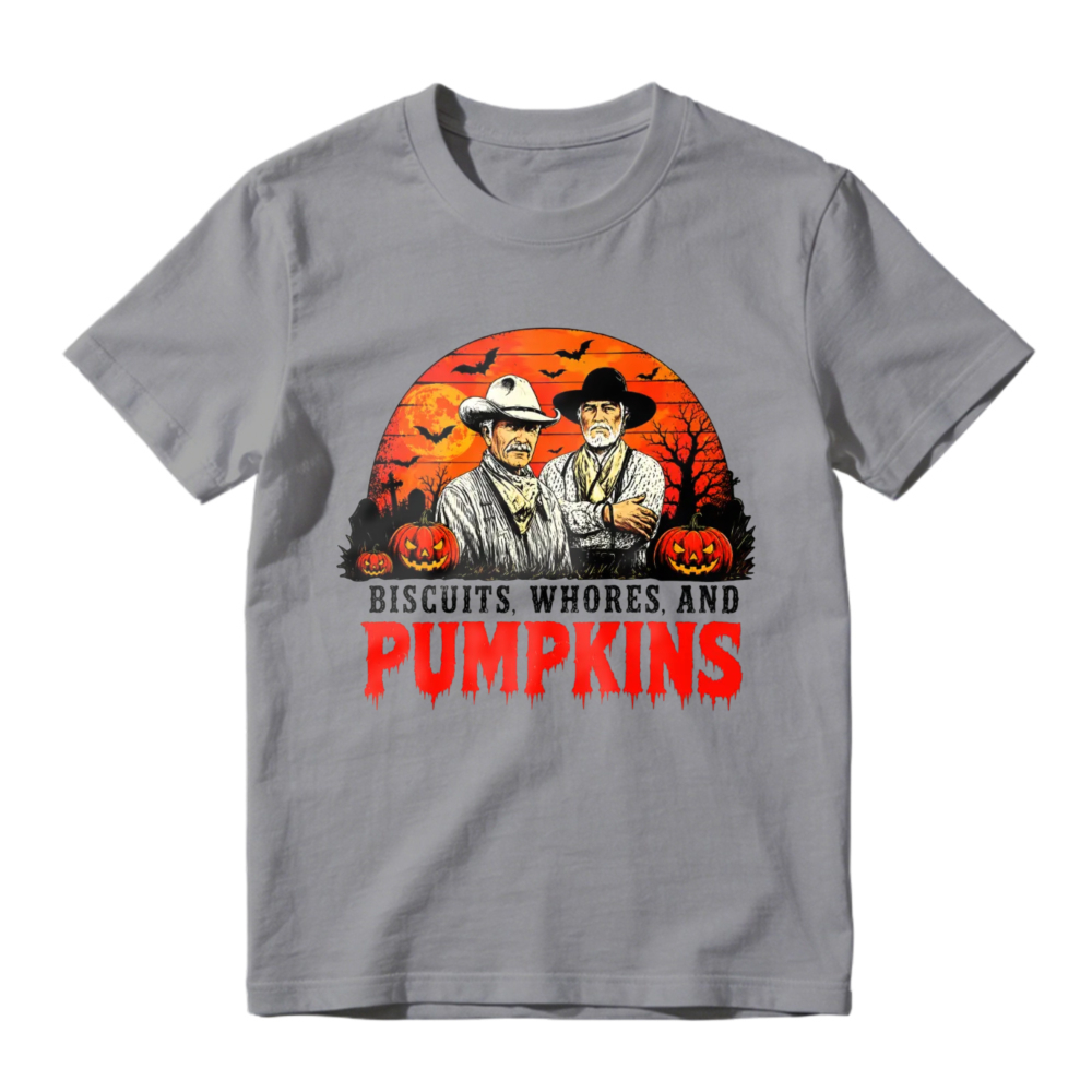 Biscuits Whores And Pumpkins Halloween Western Cowboy Vintage Retro Graphic T-shirt