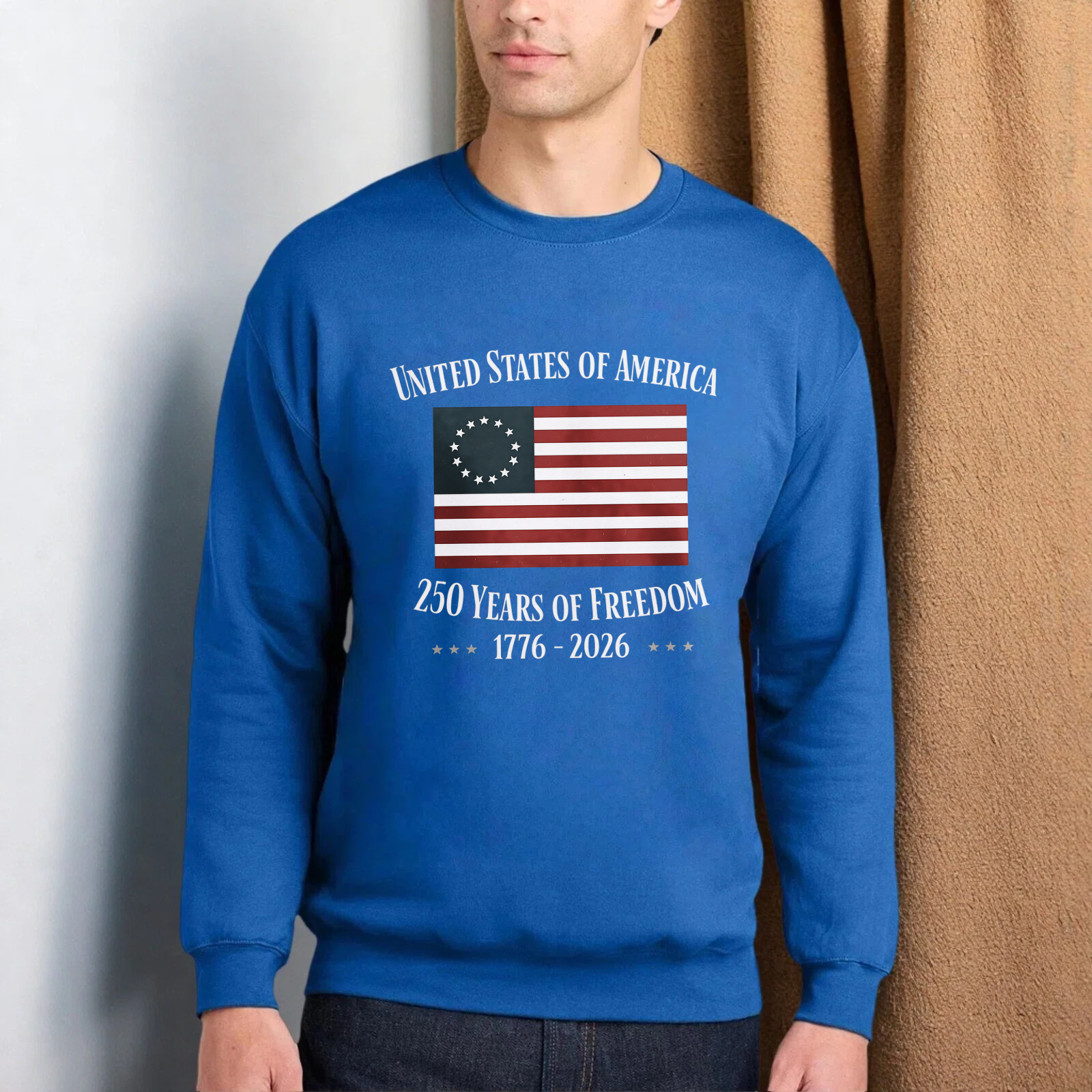 United States Of America 250 Years Of Freedom 1776 2026 Flag Sweatshirt Black Crewneck Pullover Long Sleeve Unisex Adult Apparel