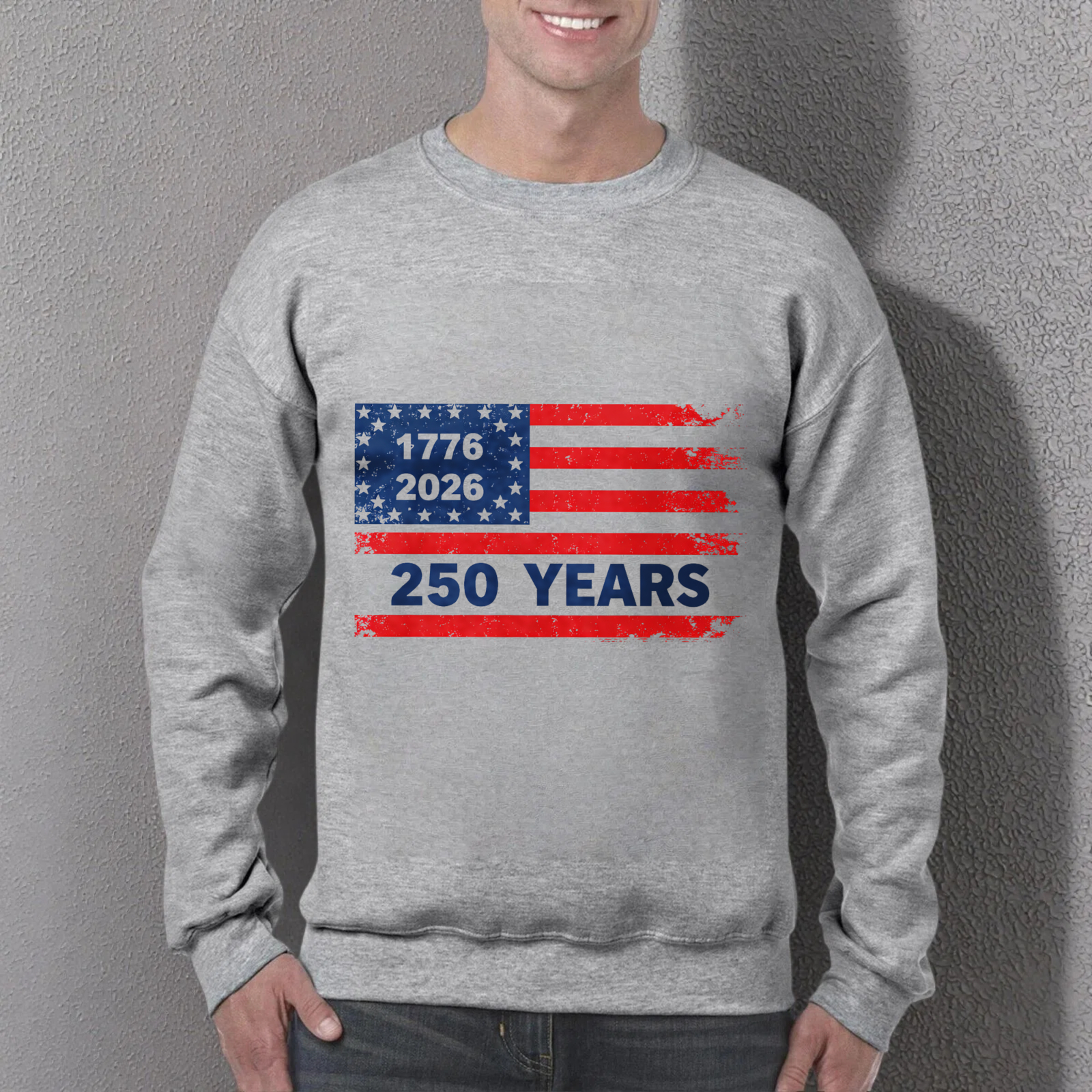 American Flag 250 Years Independence Day Usa Patriotic Sweatshirt Black Crewneck Long Sleeve Unisex Pullover Top