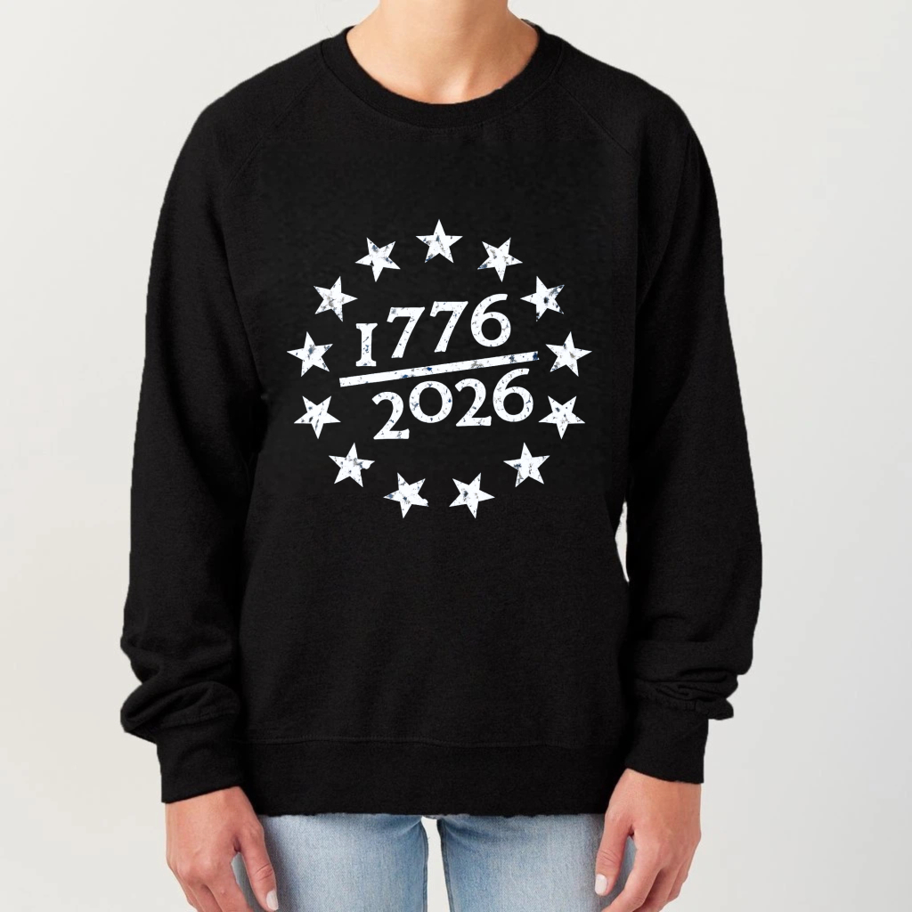 Black Sweatshirt 1776 2026 Stars American Independence Day Celebration Graphic Crewneck Pullover Unisex Casual Wear