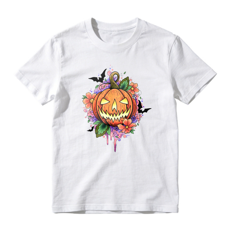 Halloween Pumpkin With Flowers And Bats, Unisex Classic T-shirt