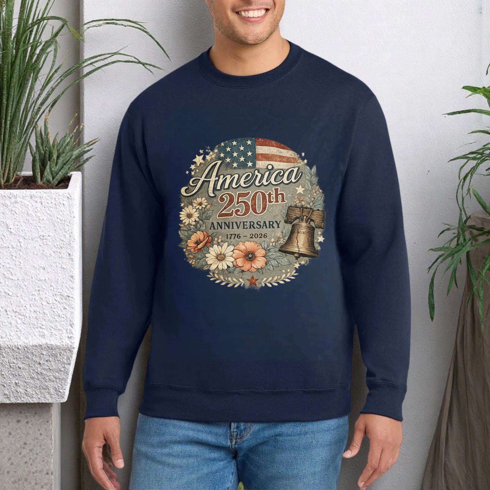 America 250th Anniversary 1776 2026 Commemorative Sweatshirt Black Crewneck Long Sleeve Pullover Top