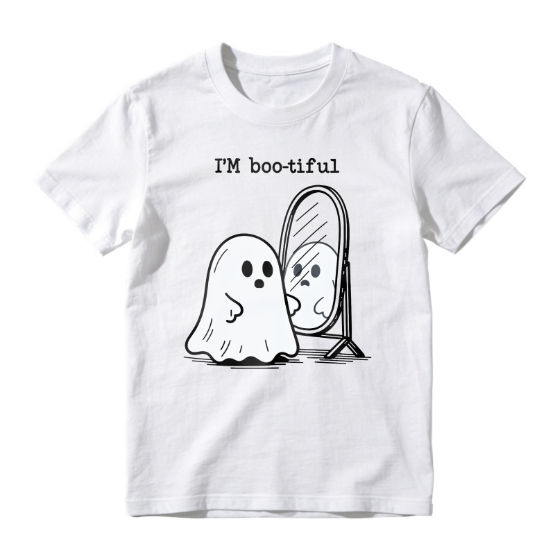 Cute Ghost Looking In Mirror I'm Boo-Tiful Funny Halloween, Unisex Classic T-Shirt