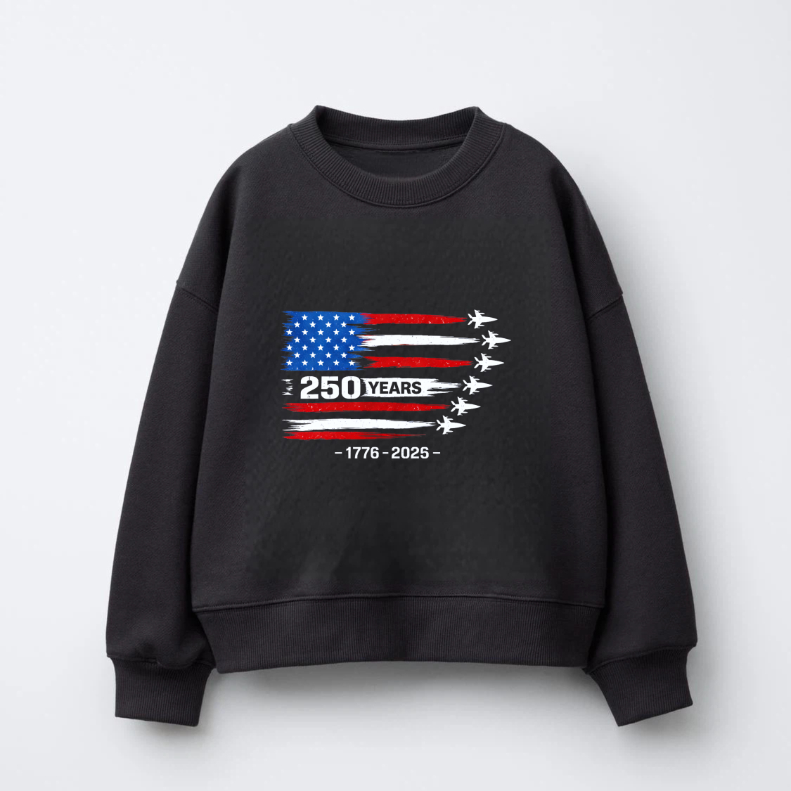 American Flag 250 Years Independence Day 1776 2025 Celebration Sweatshirt Black Unisex Crewneck Pullover Long Sleeve Casual Top