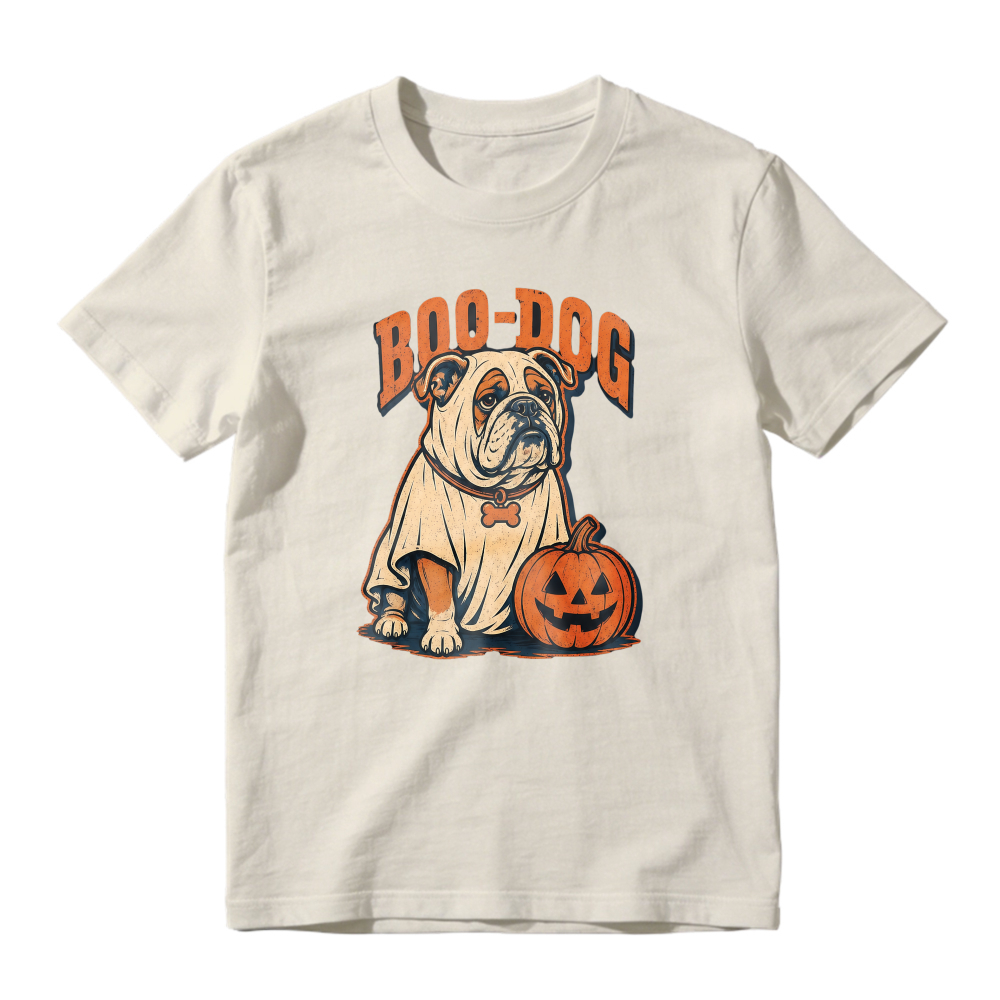 Boo Dog Bulldog In Ghost Costume With Pumpkin Halloween Unisex Classic T Shirt