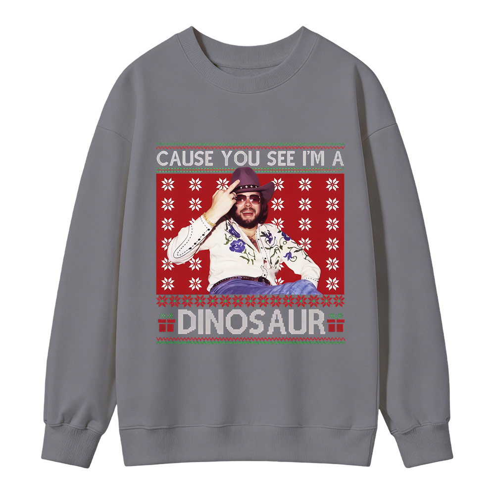Merry Christmas Dinosaur Hank Williams.Jr Western Sweatshirt, Funny Western Holiday Shirt, Ugly Christmas Sweater, Vintage Country Music Graphic Crewneck, Country Music Fan Gift