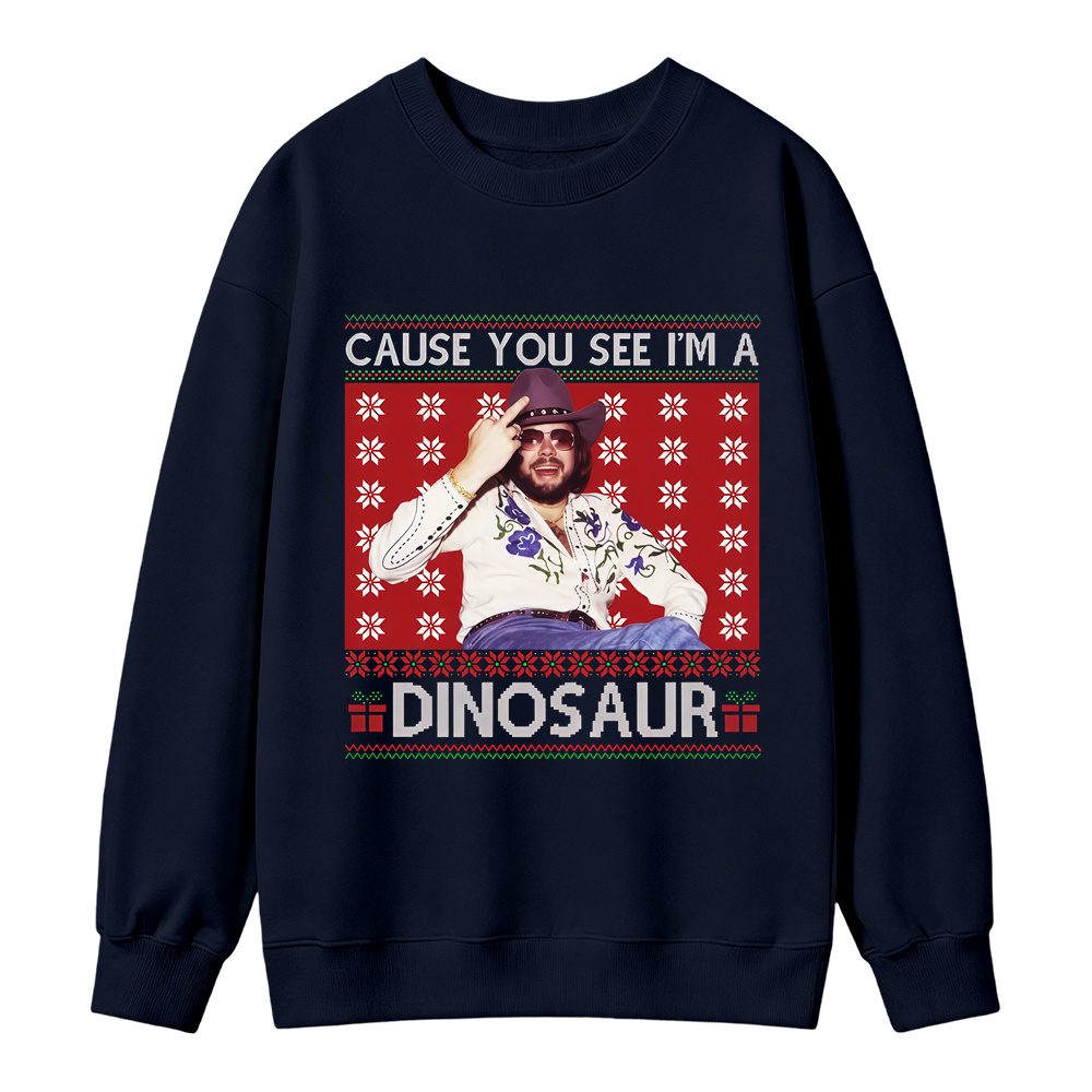 Merry Christmas Dinosaur Hank Williams.Jr Western Sweatshirt, Funny Western Holiday Shirt, Ugly Christmas Sweater, Vintage Country Music Graphic Crewneck, Country Music Fan Gift
