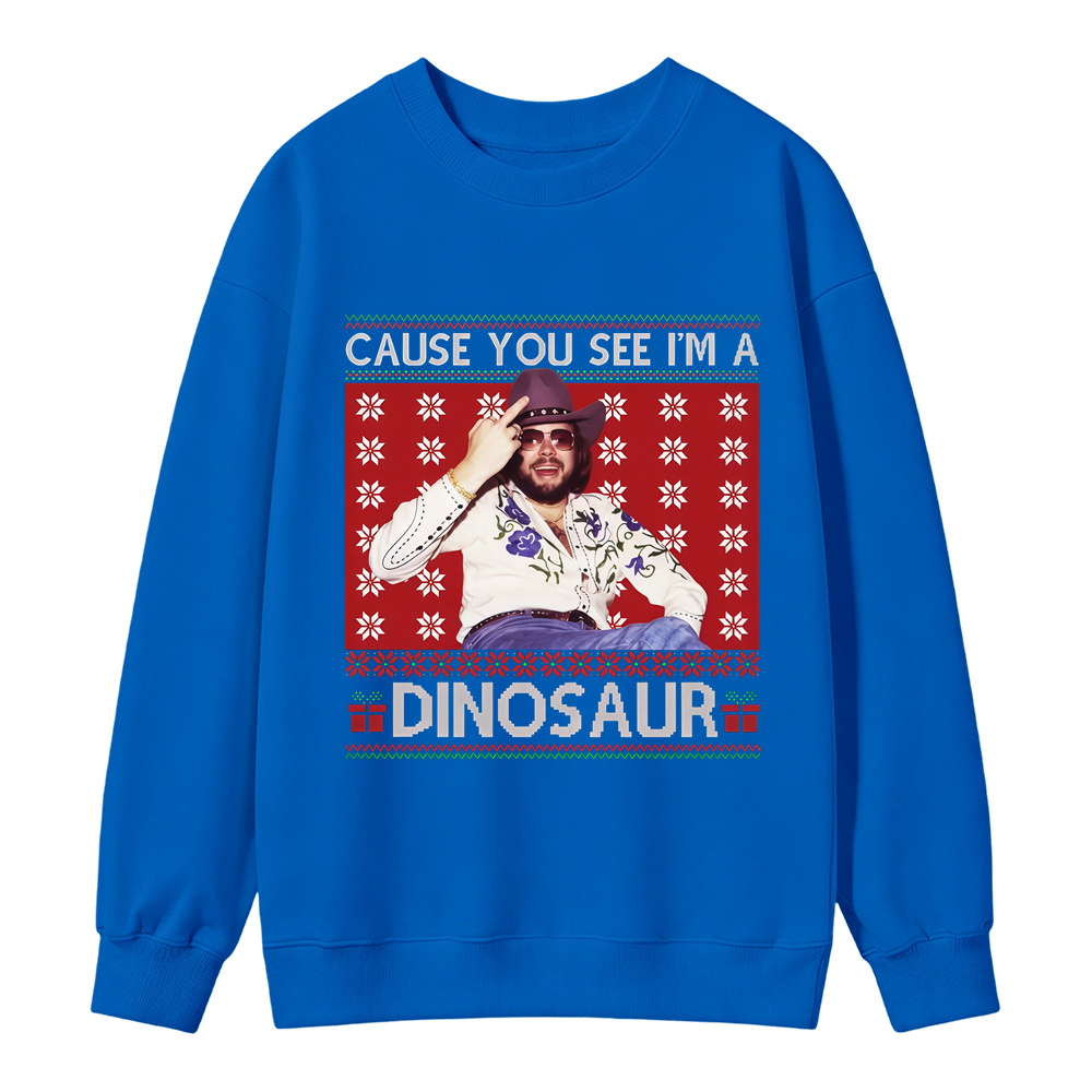 Merry Christmas Dinosaur Hank Williams.Jr Western Sweatshirt, Funny Western Holiday Shirt, Ugly Christmas Sweater, Vintage Country Music Graphic Crewneck, Country Music Fan Gift