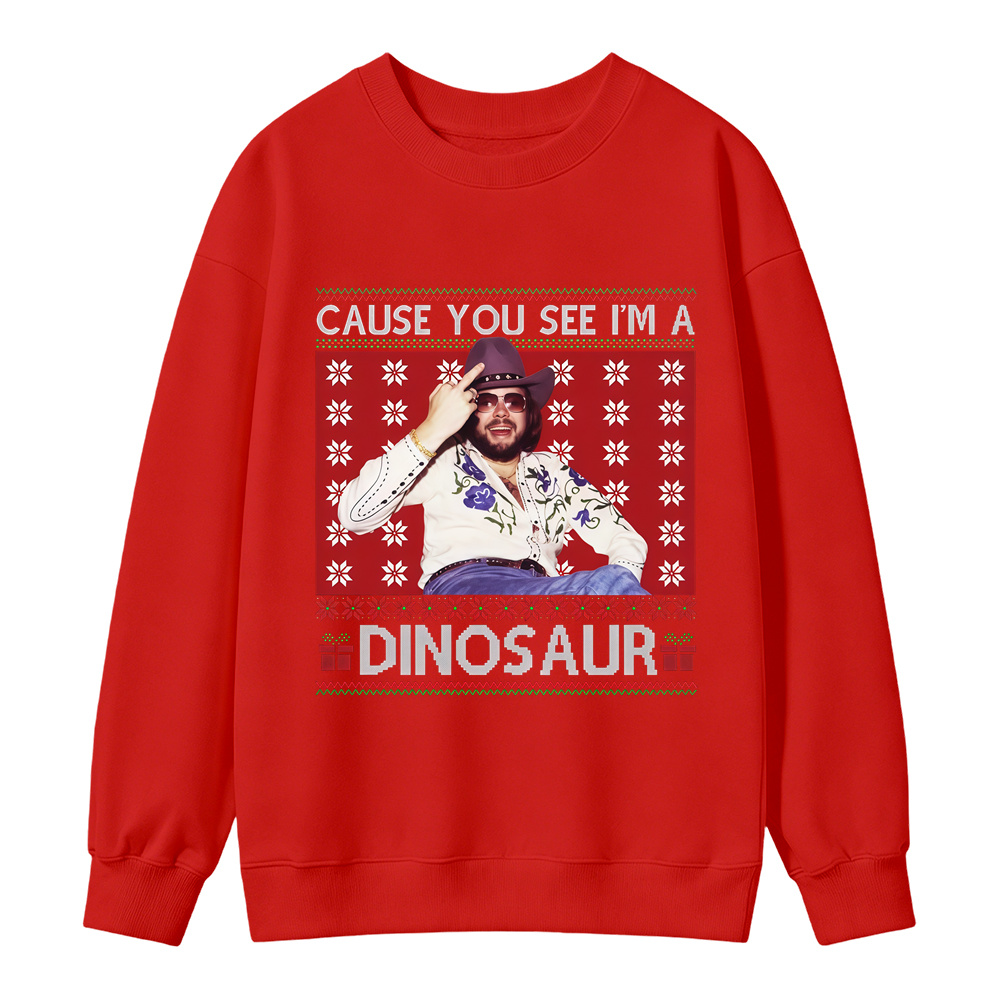 Merry Christmas Dinosaur Hank Williams.Jr Western Sweatshirt, Funny Western Holiday Shirt, Ugly Christmas Sweater, Vintage Country Music Graphic Crewneck, Country Music Fan Gift