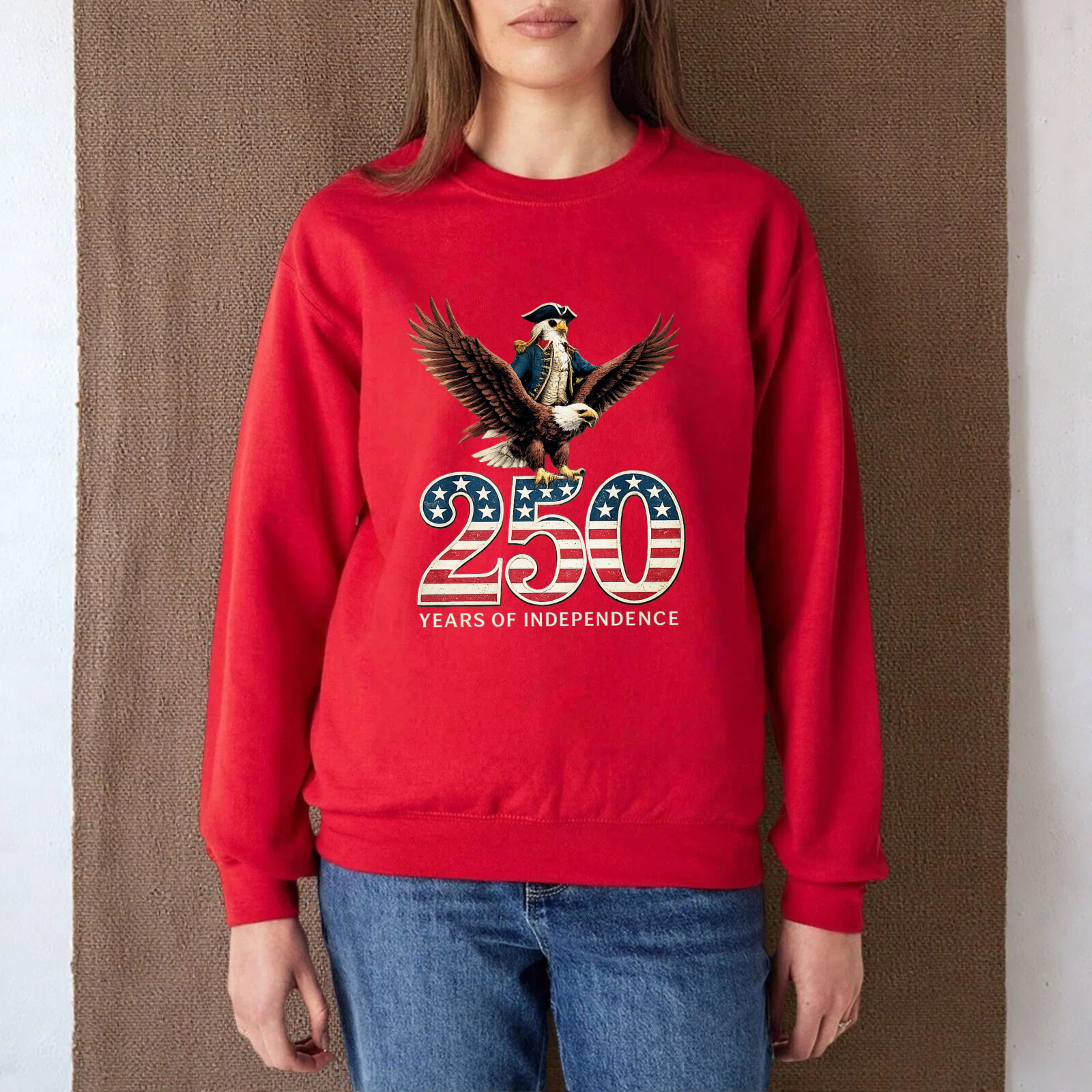 250 Years Of Independence American Eagle Patriotic Sweatshirt Black Crewneck Pullover For Men Women Unisex Casual Top