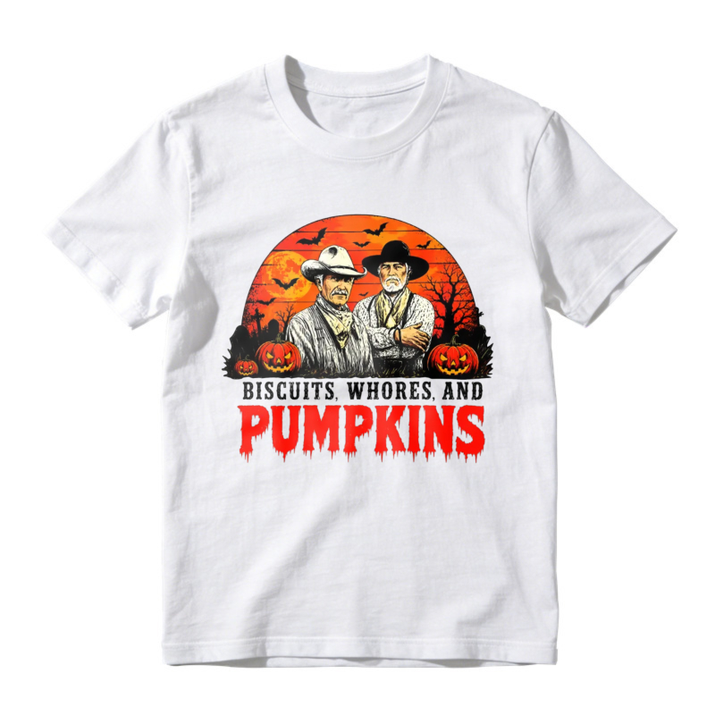 Biscuits Whores And Pumpkins Halloween Western Cowboy Vintage Retro Graphic T-shirt