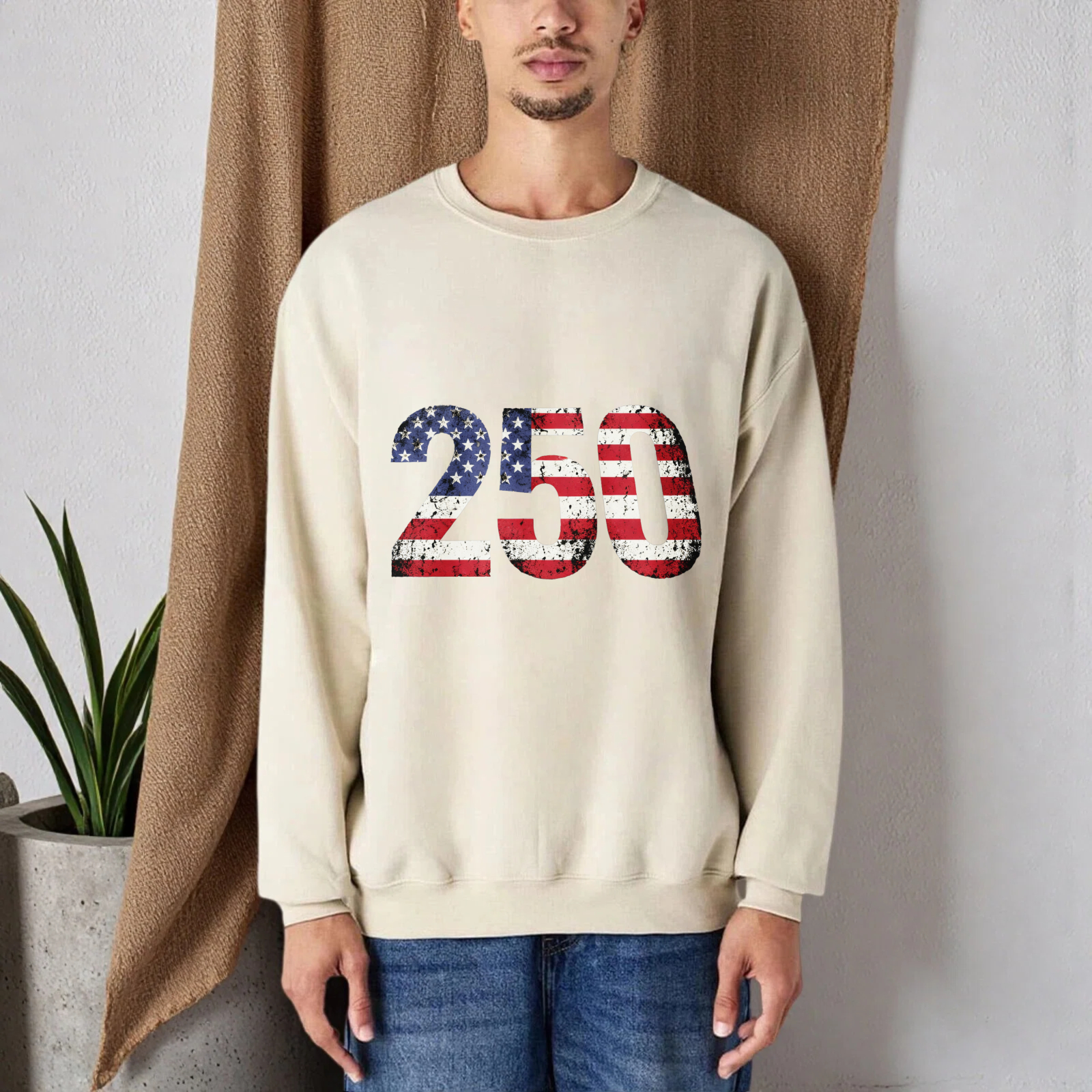 American Flag 250th Anniversary Black Sweatshirt Unisex Crewneck Pullover Long Sleeve Casual Top