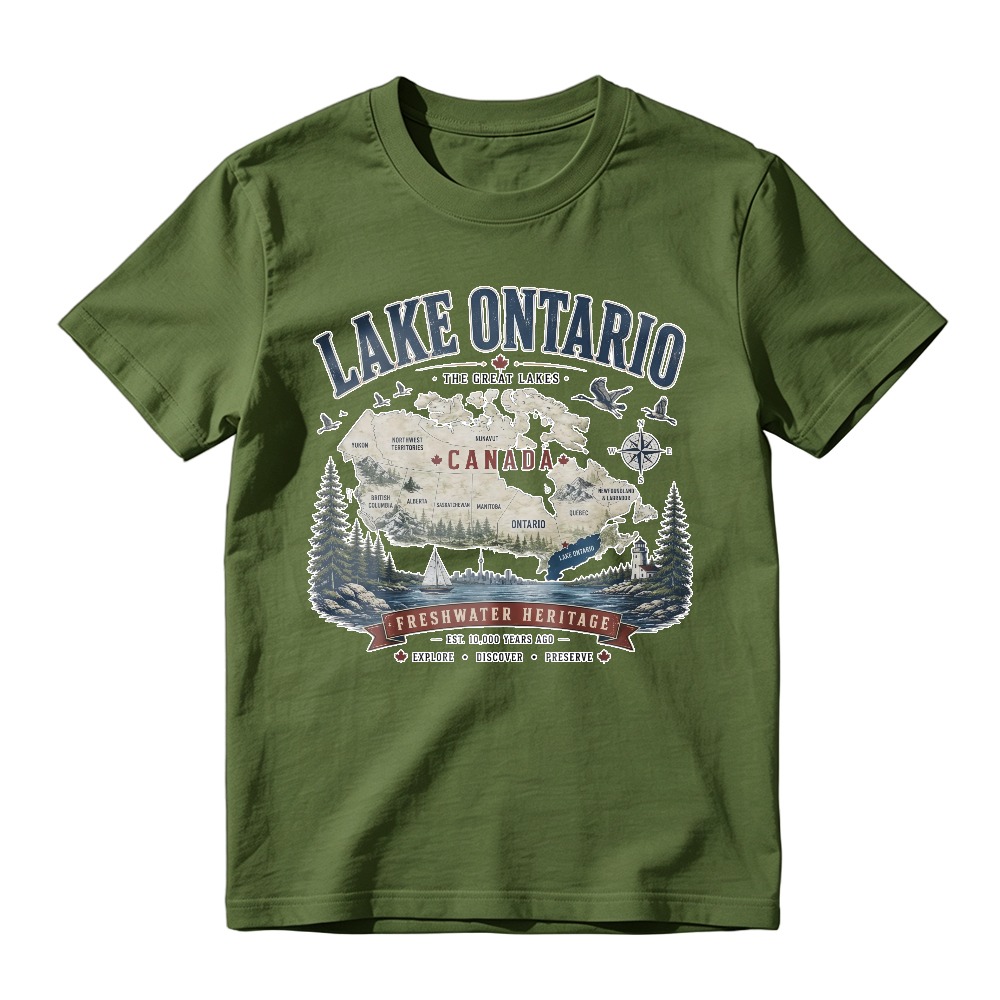 Lake Ontario Canada Freshwater Heritage Vintage Map Graphic T-shirt