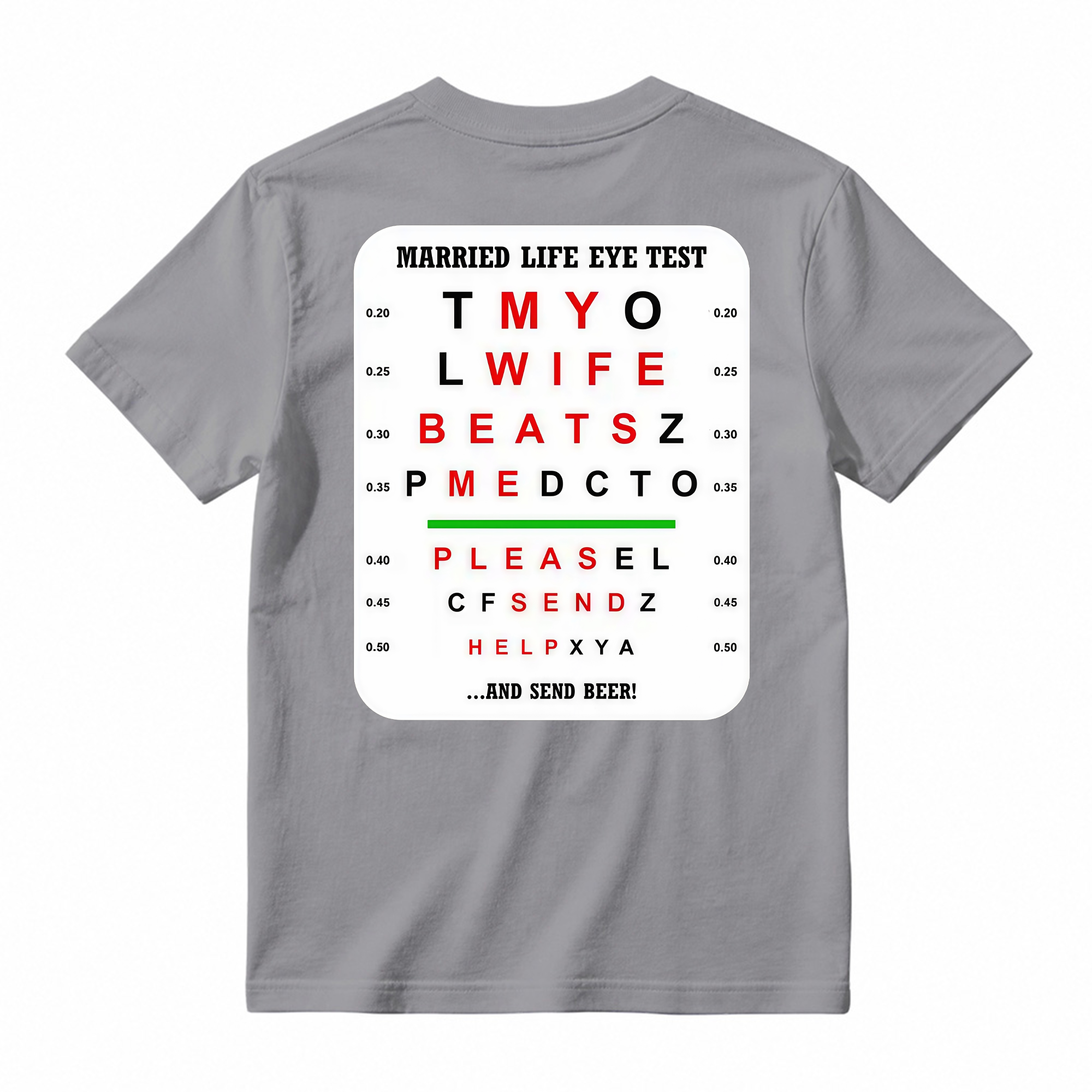 Married Life Eye Test T-shirt, Funny Shirts, Husband Life Shirt, Casual Menswear, Comfy Cotton, Humorous Tee