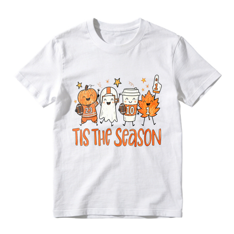 Cute Halloween Football Pumpkin Ghost Coffee Leaf Tis The Season, Unisex Classic T-shirt