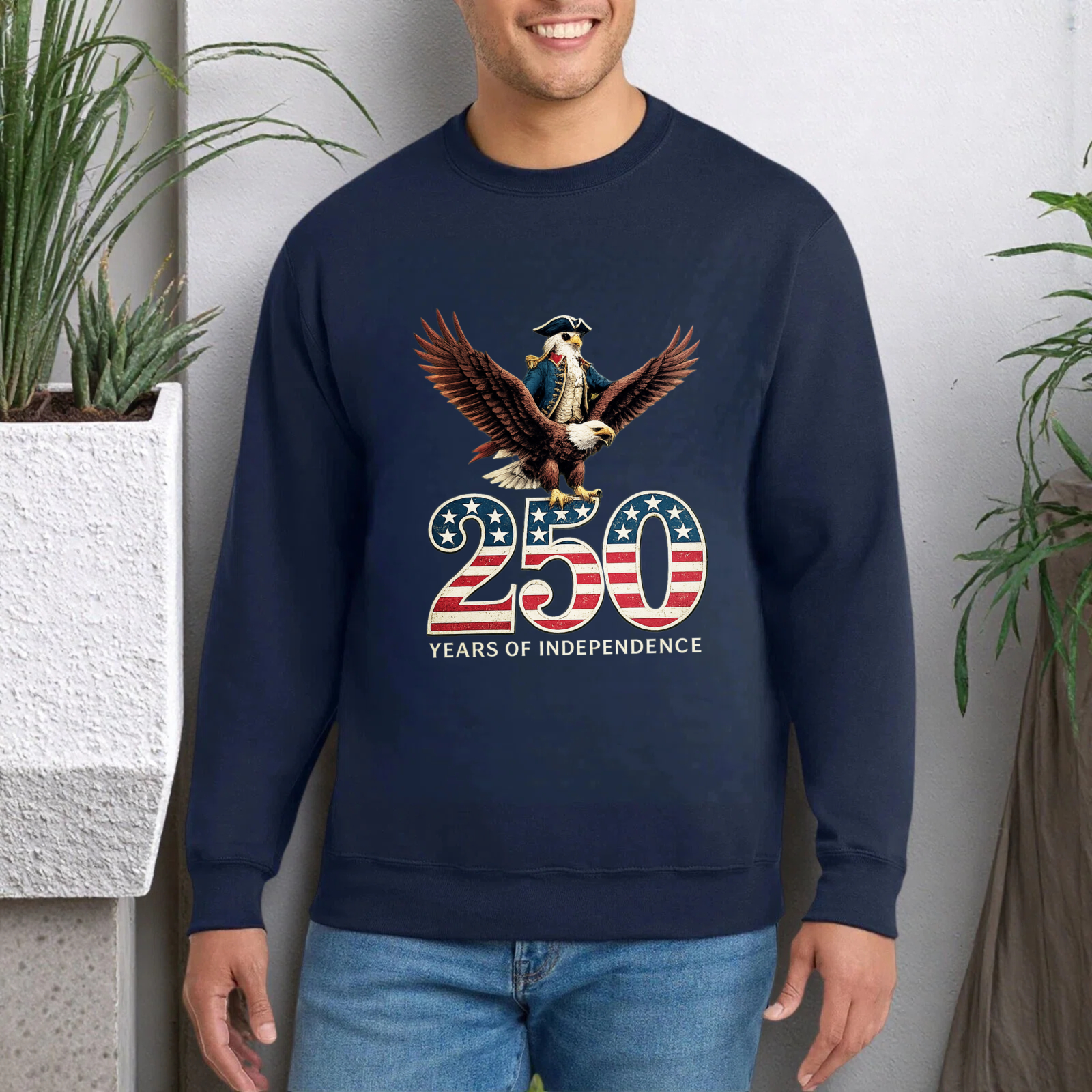 250 Years Of Independence American Eagle Patriotic Sweatshirt Black Crewneck Pullover For Men Women Unisex Casual Top
