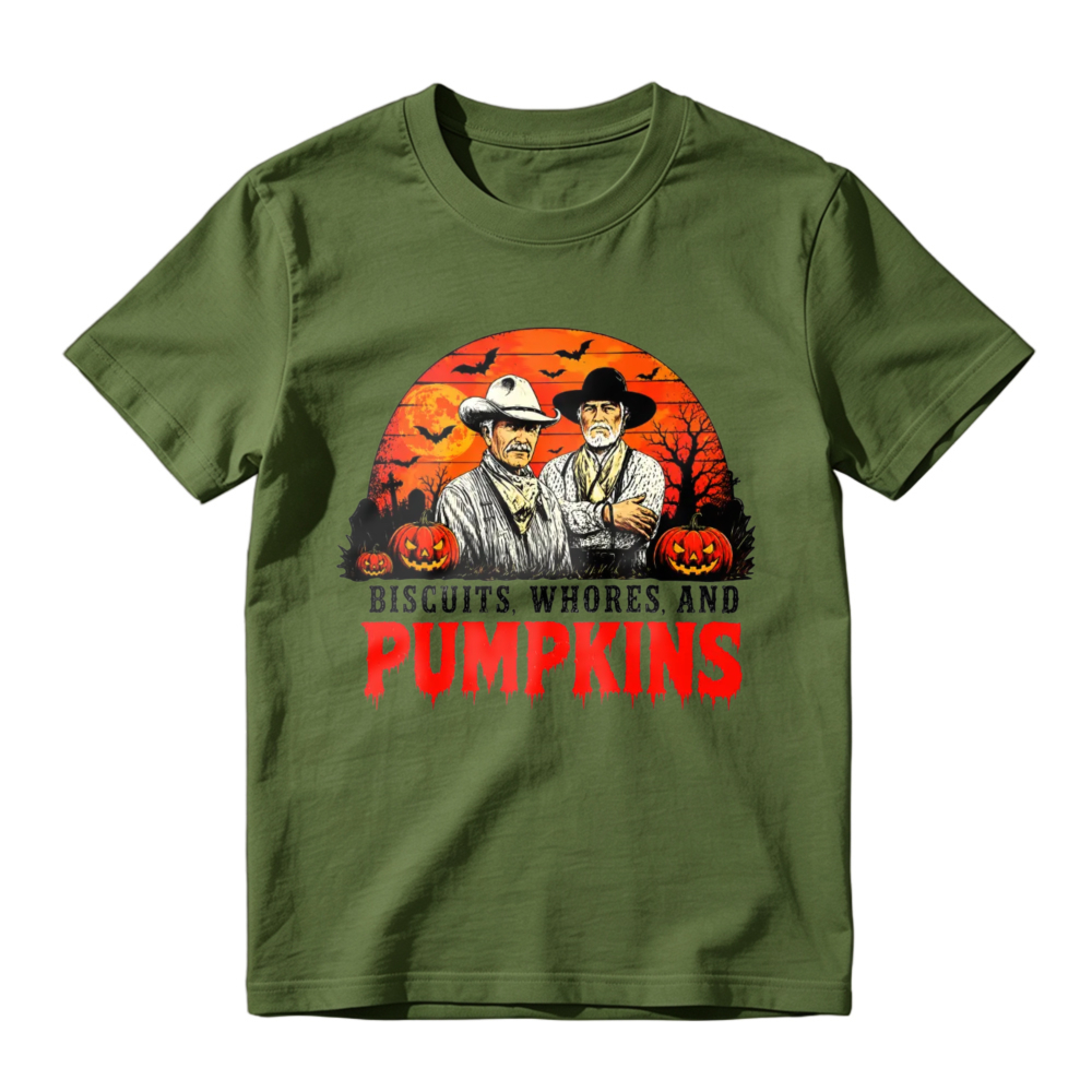 Biscuits Whores And Pumpkins Halloween Western Cowboy Vintage Retro Graphic T-shirt
