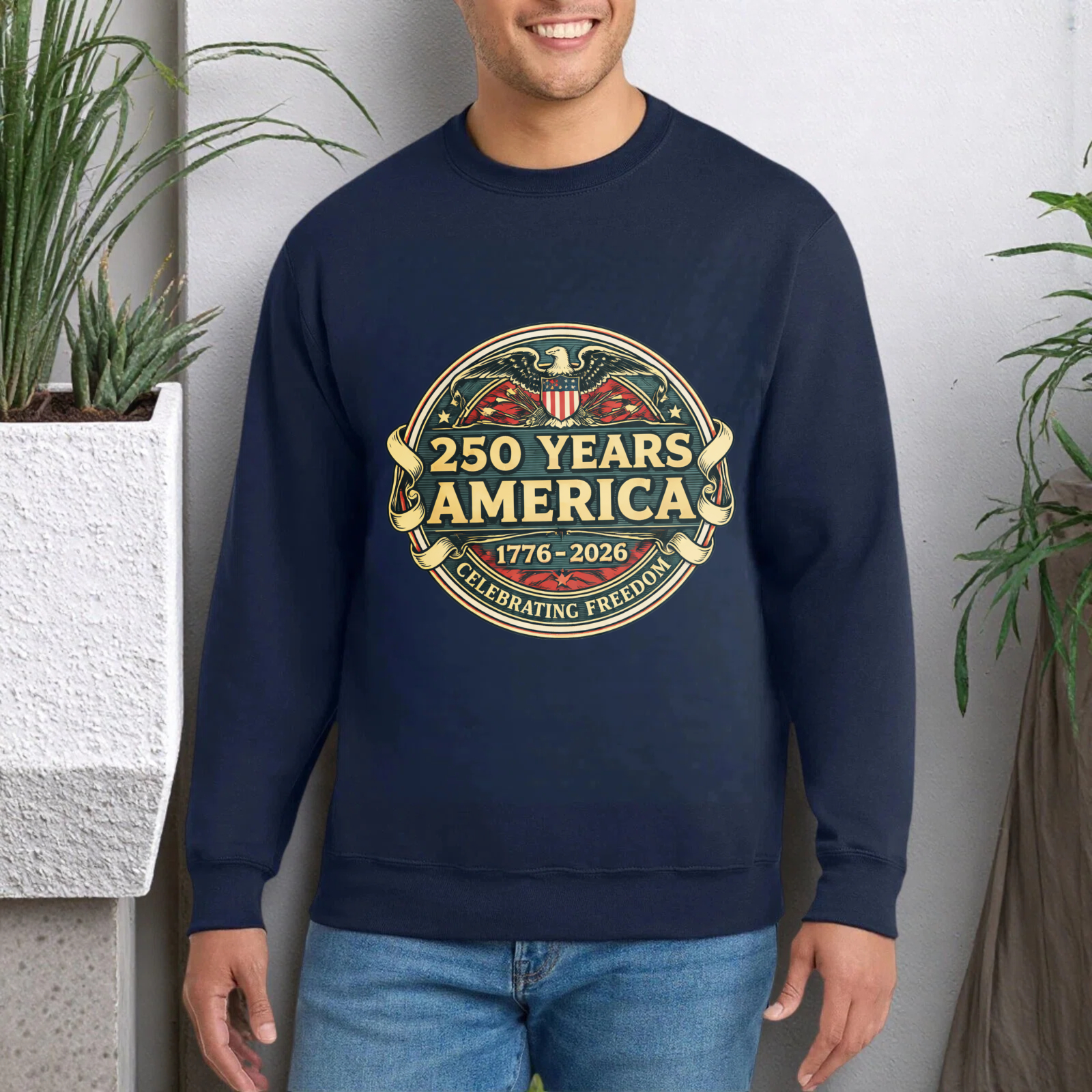 250 Years America 1776 2026 Celebrating Freedom Vintage Eagle Design Sweatshirt Black Unisex Crewneck Pullover Long Sleeve Casual Top