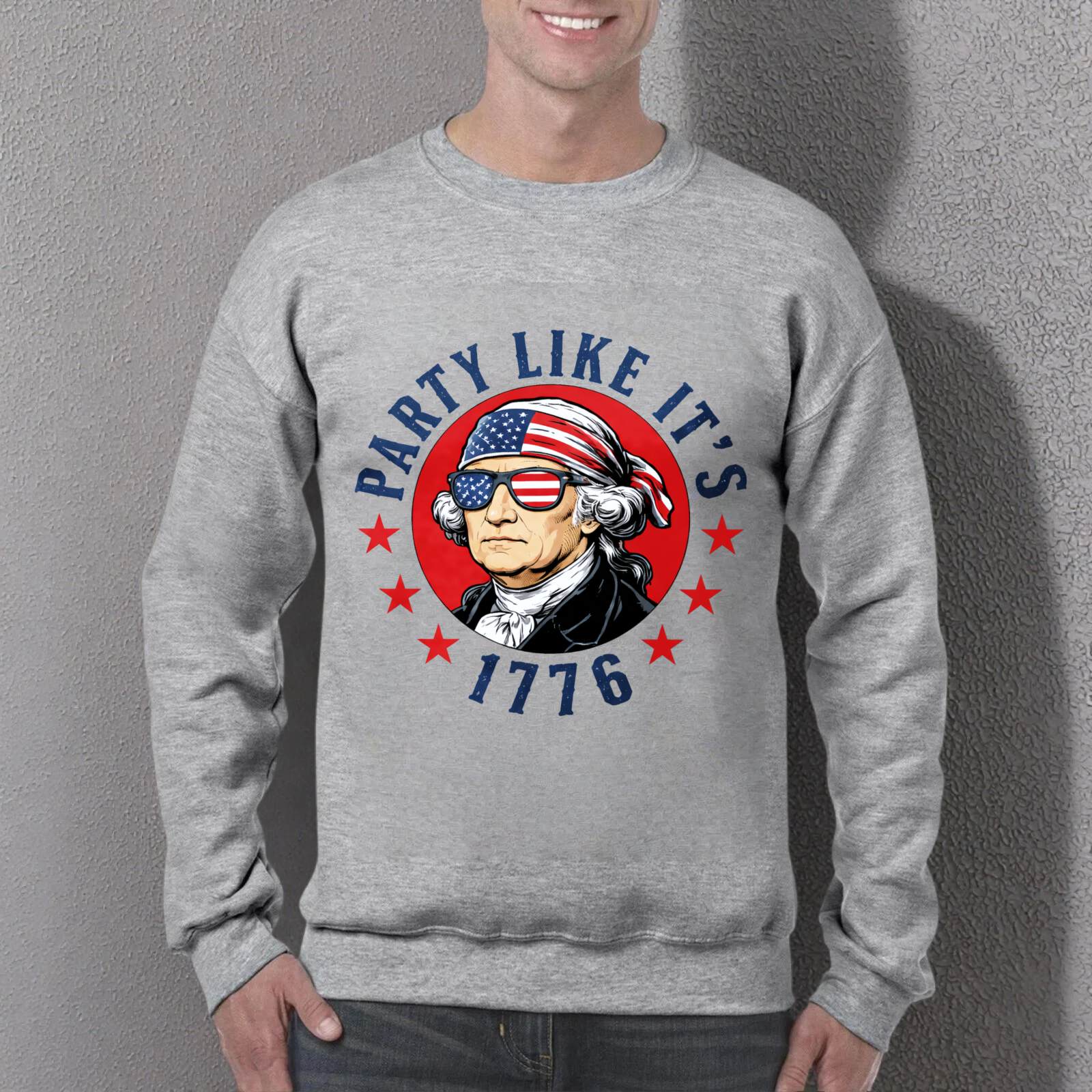 Patriotic George Washington Sweatshirt Party Like Its 1776 American Flag Design Unisex Crewneck Pullover Black