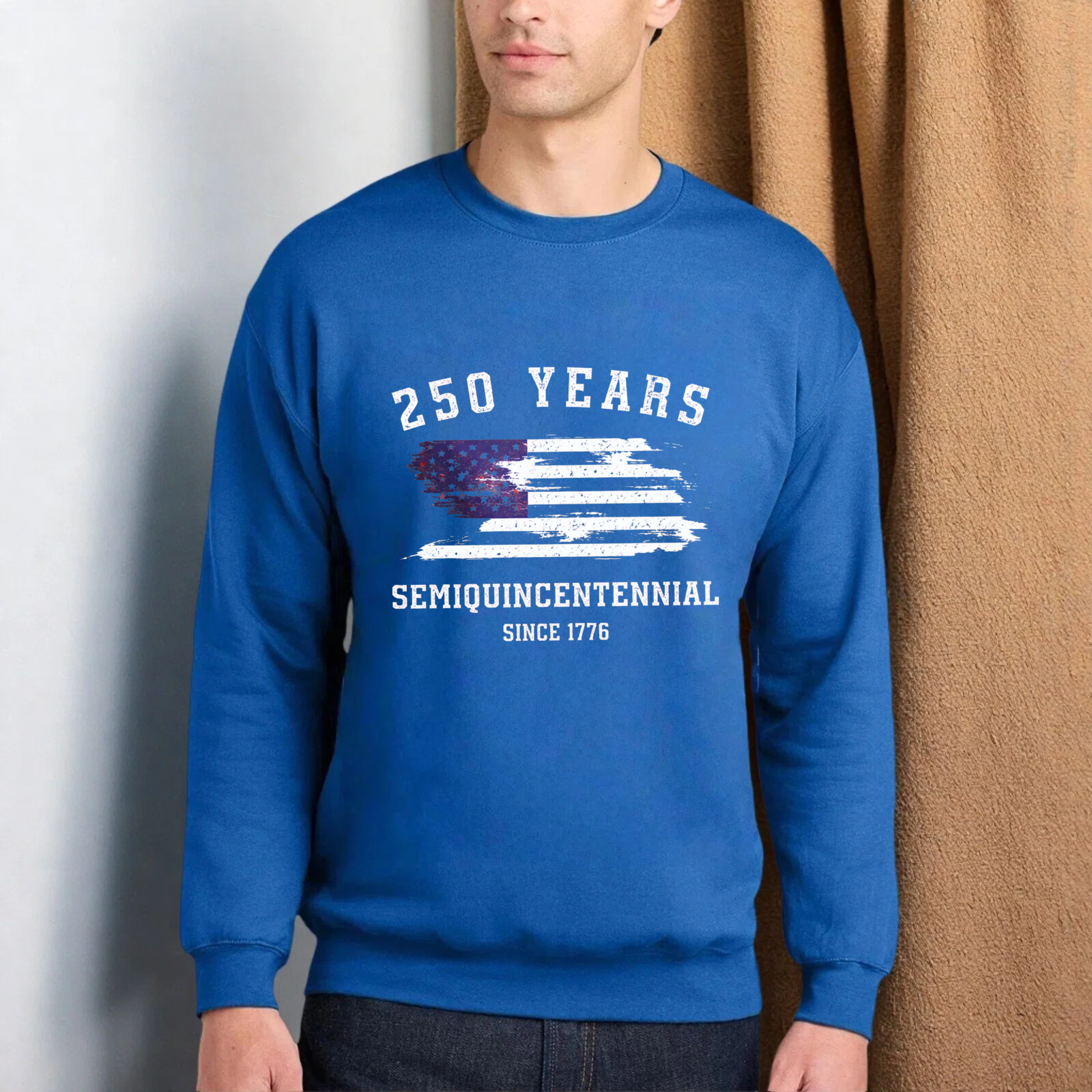 250 Years SemiQuincennial Since 1776 American Flag Sweatshirt Black Crewneck Pullover Unisex Casual Top