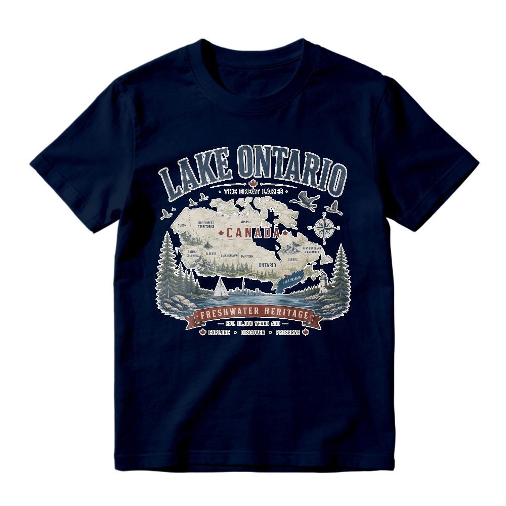 Lake Ontario Canada Freshwater Heritage Vintage Map Graphic T-shirt
