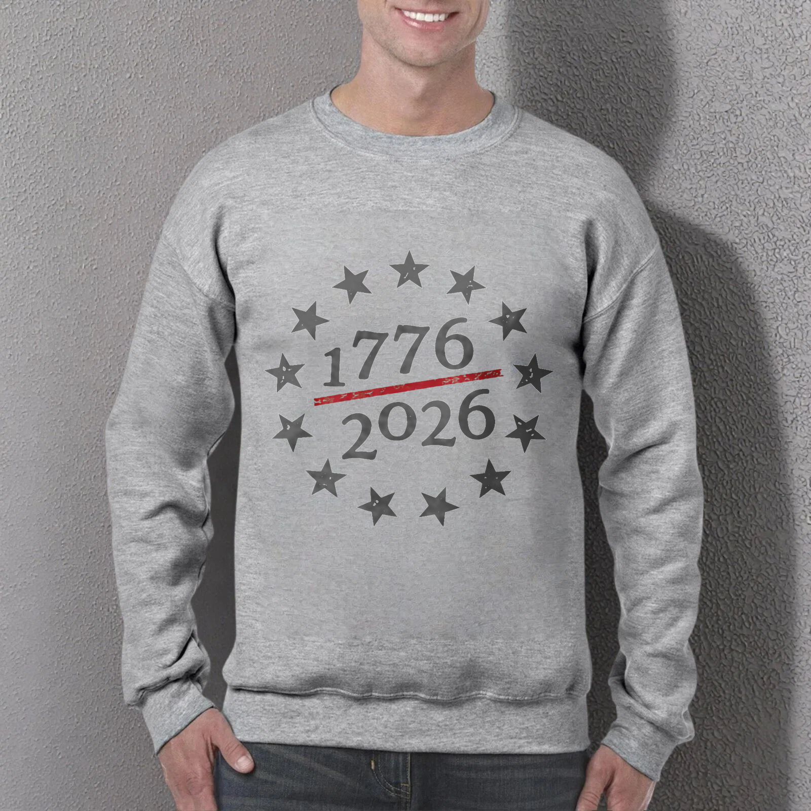 Black Sweatshirt 1776 2026 Stars Design American Independence Day Celebration Apparel Unisex Crewneck Pullover Casual Wear