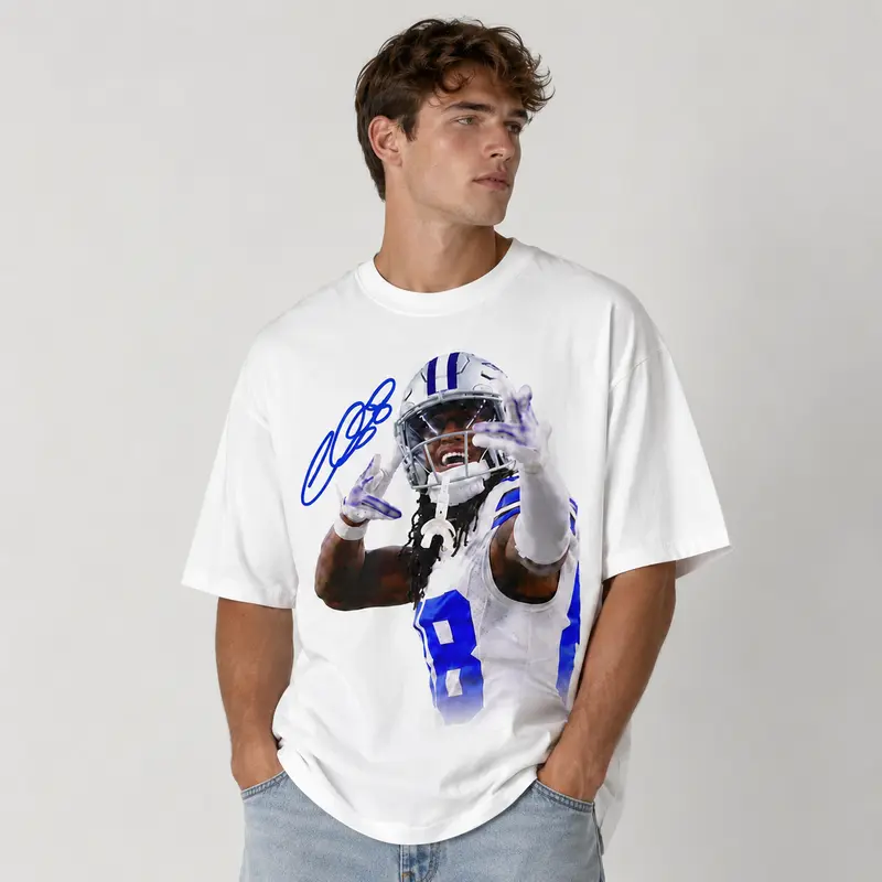Number 88 Football Athlete Portrait Signature Graphic T-Shirt, Sports Fan White Oversized Casual Streetwear Short Sleeve Tee