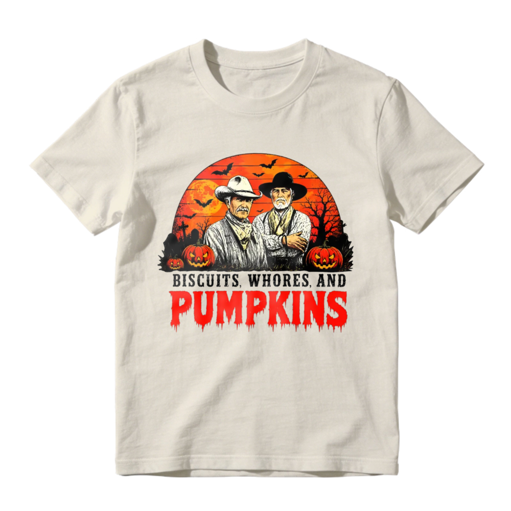 Biscuits Whores And Pumpkins Halloween Western Cowboy Vintage Retro Graphic T-shirt