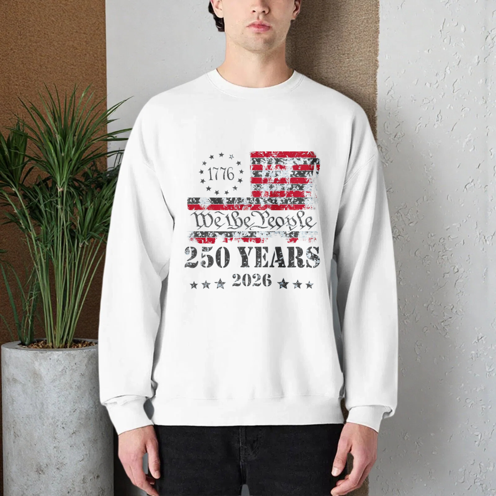 American Flag 1776 We The People 250 Years 2026 Independence Day Sweatshirt Black Crewneck Pullover Unisex Casual Top