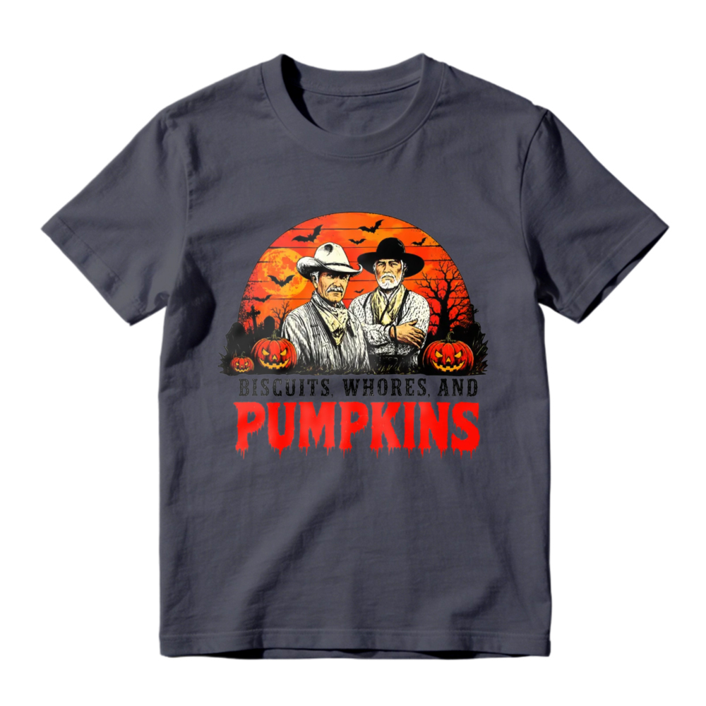 Biscuits Whores And Pumpkins Halloween Western Cowboy Vintage Retro Graphic T-shirt