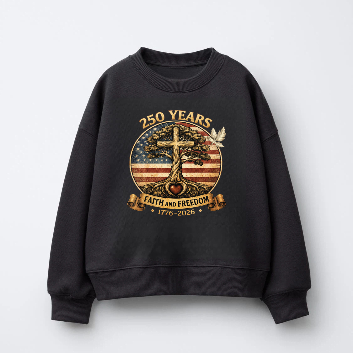 250 Years Faith And Freedom 1776 2026 American Flag Cross Tree Sweatshirt