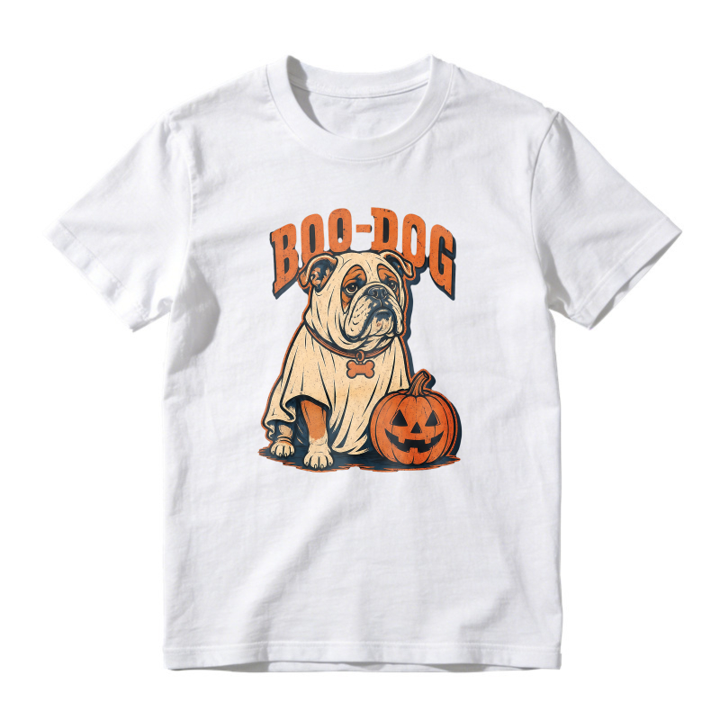 Boo Dog Bulldog In Ghost Costume With Pumpkin Halloween Unisex Classic T Shirt
