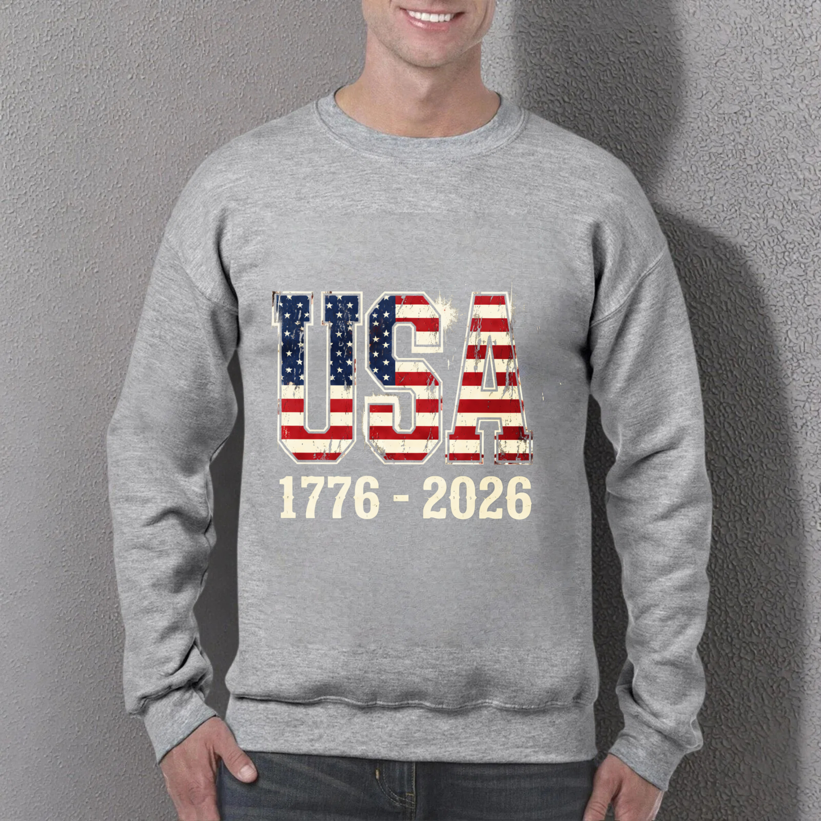Usa 1776 2026 American Flag Sweatshirt Black Crewneck Pullover Long Sleeve Casual Top