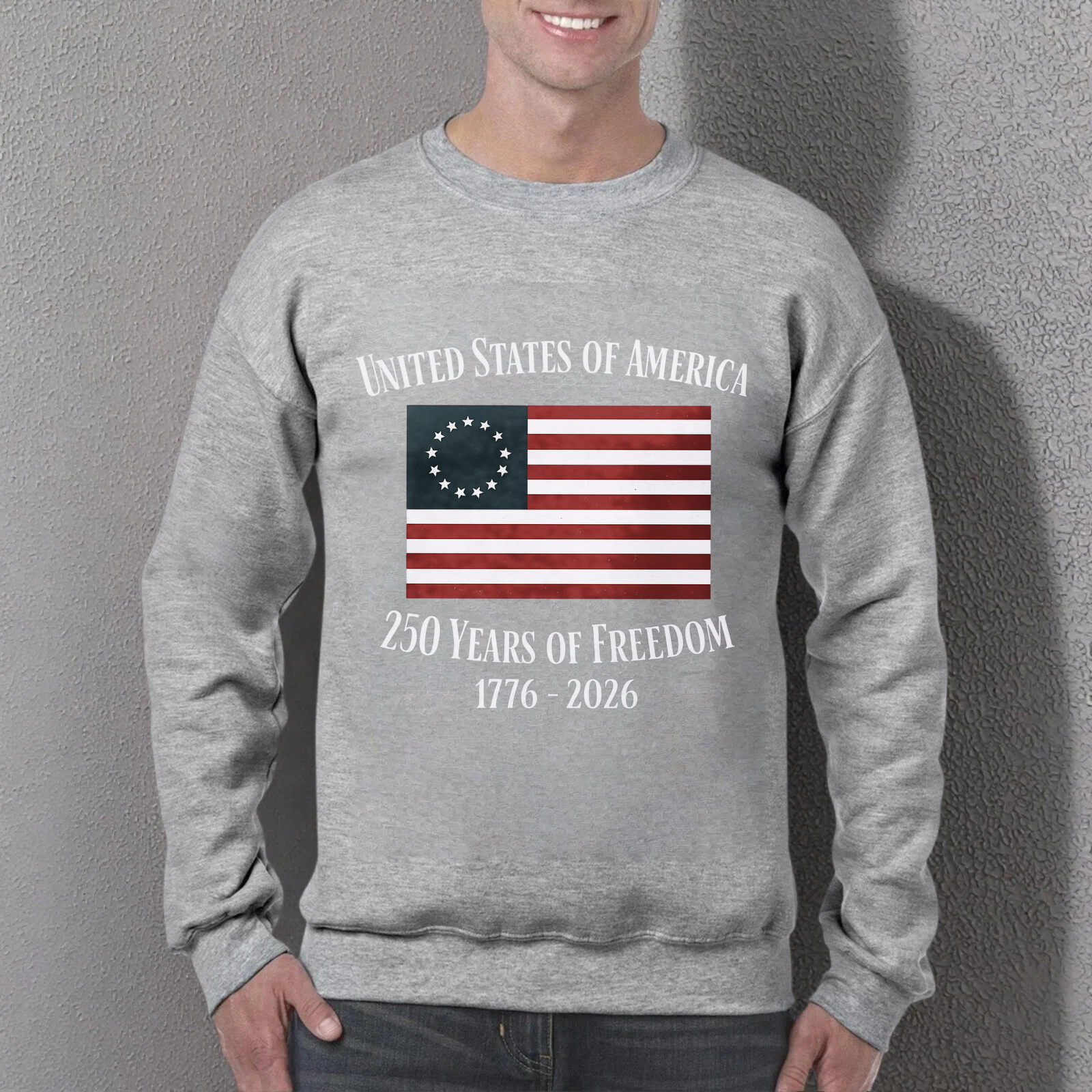 United States Of America 250 Years Of Freedom 1776 2026 Flag Sweatshirt Black Crewneck Pullover Long Sleeve Unisex Adult Apparel