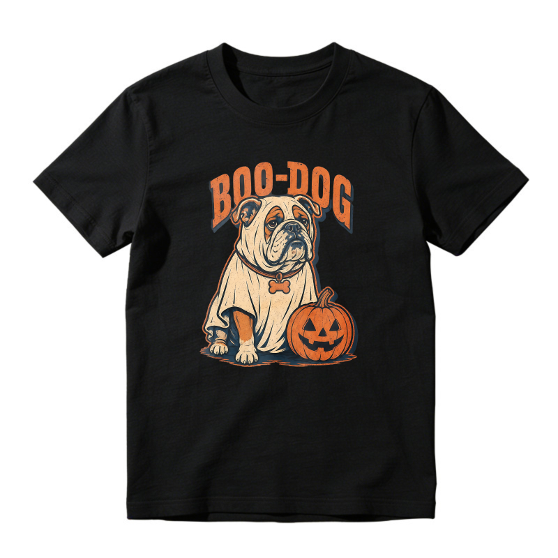 Boo Dog Bulldog In Ghost Costume With Pumpkin Halloween Unisex Classic T Shirt