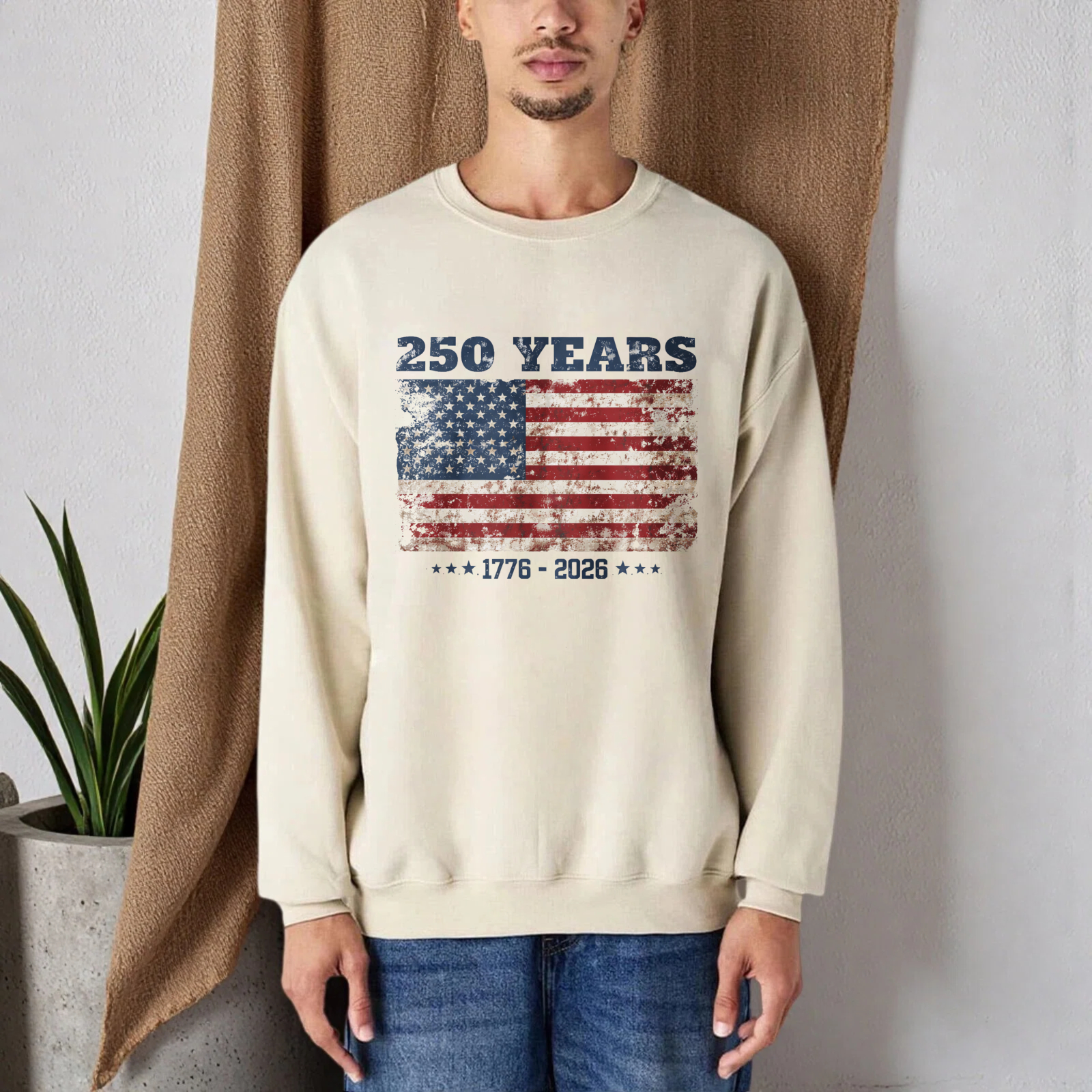 250 Years American Flag Usa Independence Day 1776 2026 Sweatshirt Unisex Crewneck Pullover Long Sleeve Casual Top