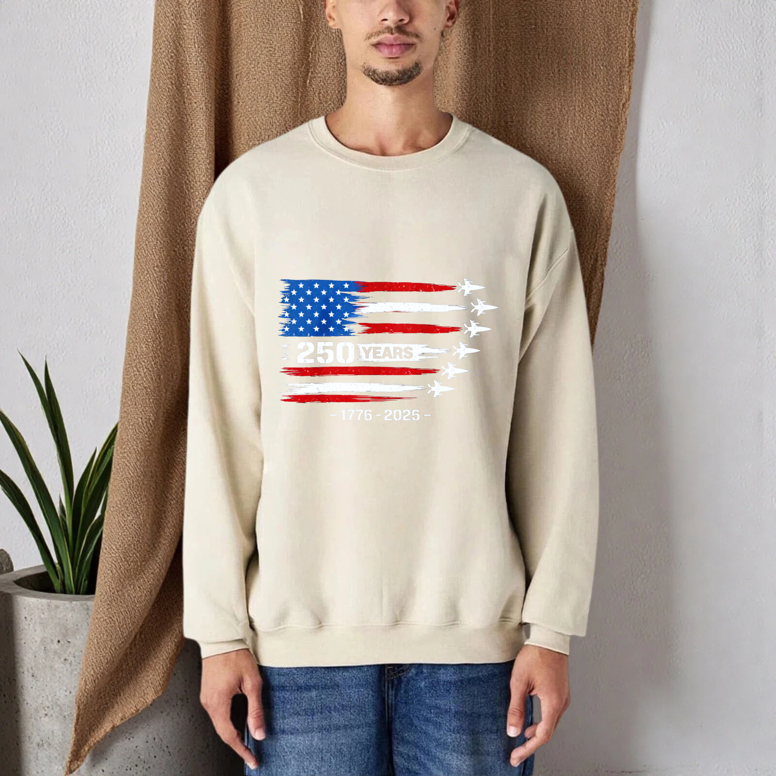 American Flag 250 Years Independence Day 1776 2025 Celebration Sweatshirt Black Unisex Crewneck Pullover Long Sleeve Casual Top