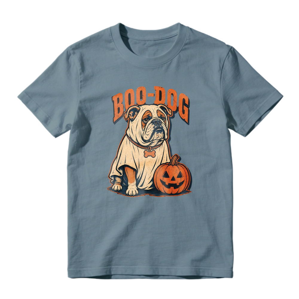 Boo Dog Bulldog In Ghost Costume With Pumpkin Halloween Unisex Classic T Shirt