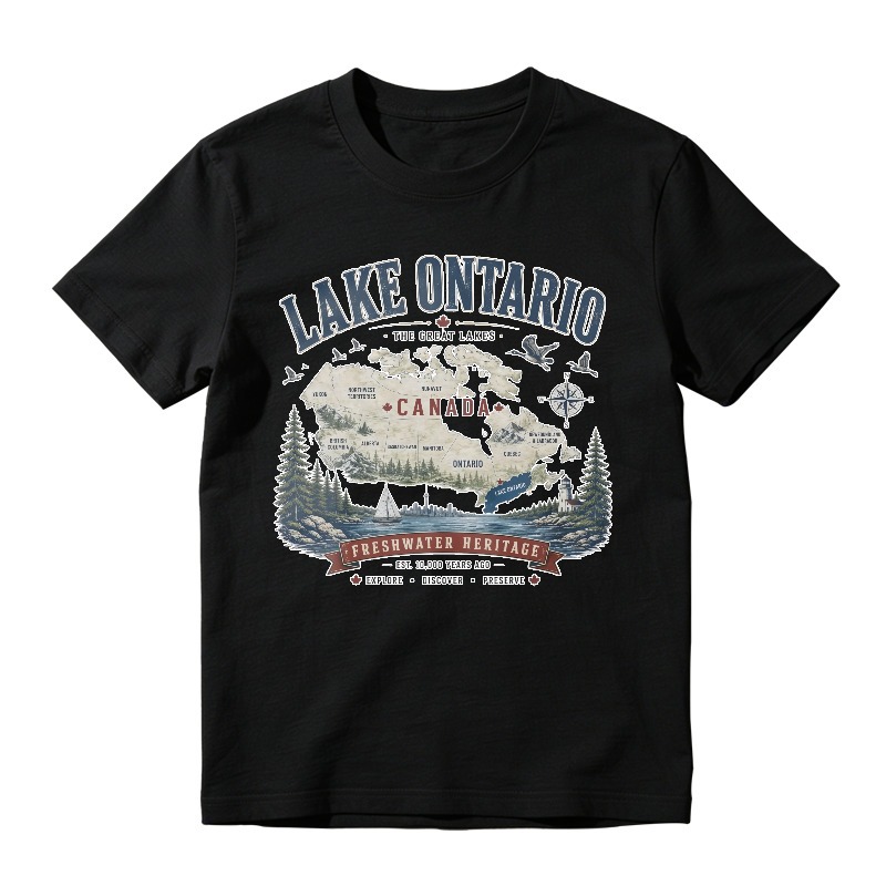 Lake Ontario Canada Freshwater Heritage Vintage Map Graphic T-shirt