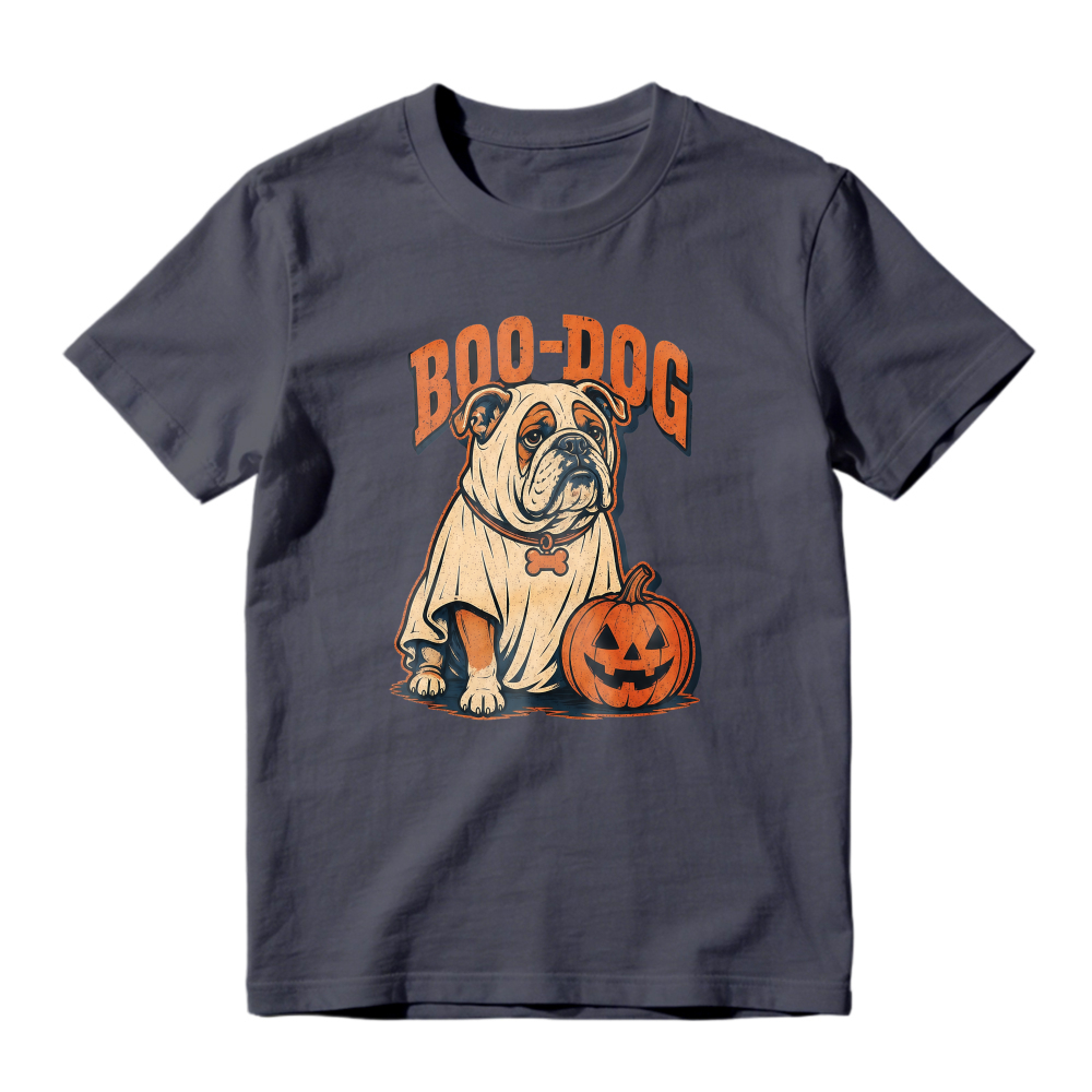 Boo Dog Bulldog In Ghost Costume With Pumpkin Halloween Unisex Classic T Shirt