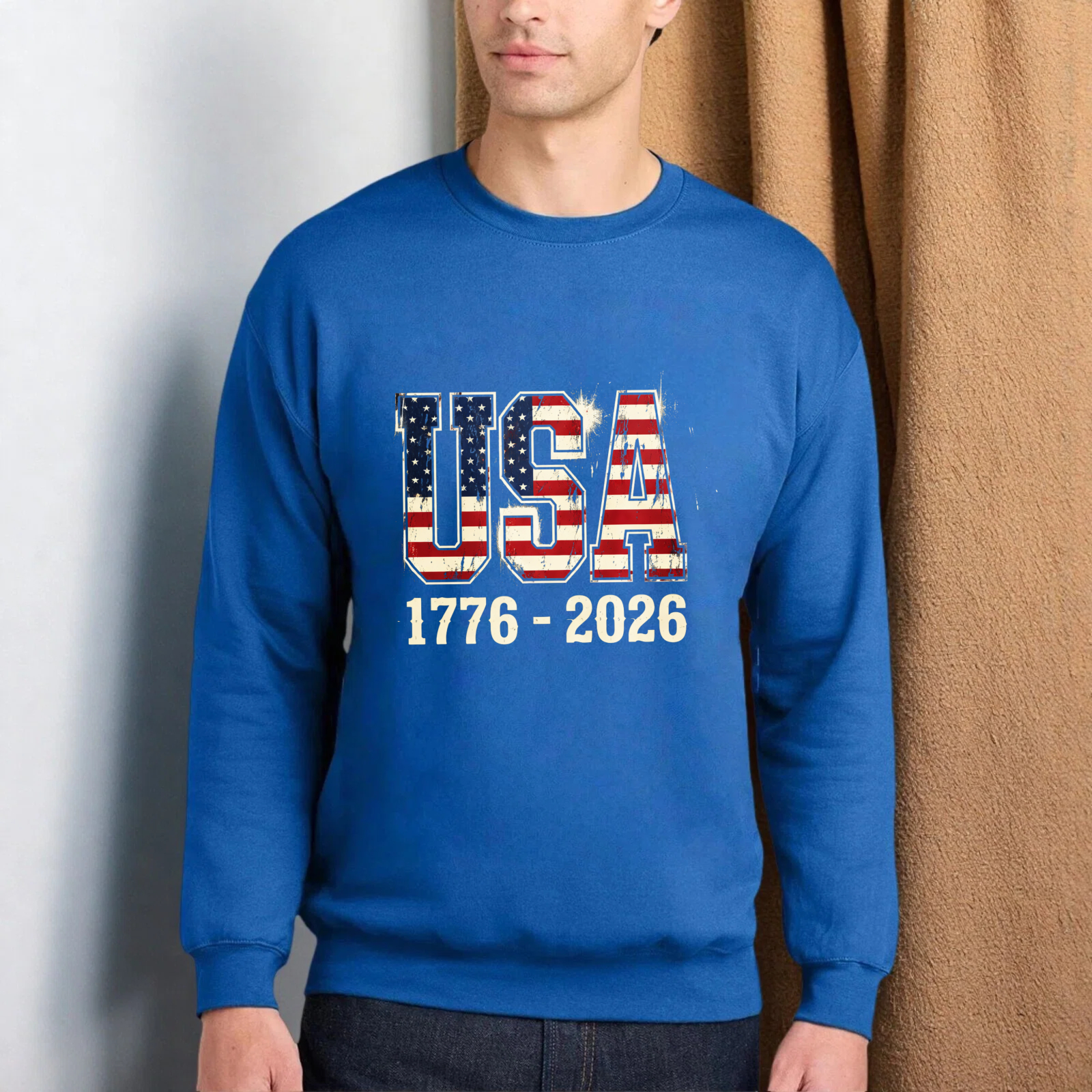Usa 1776 2026 American Flag Sweatshirt Black Crewneck Pullover Long Sleeve Casual Top