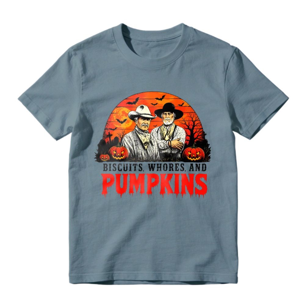 Biscuits Whores And Pumpkins Halloween Western Cowboy Vintage Retro Graphic T-shirt