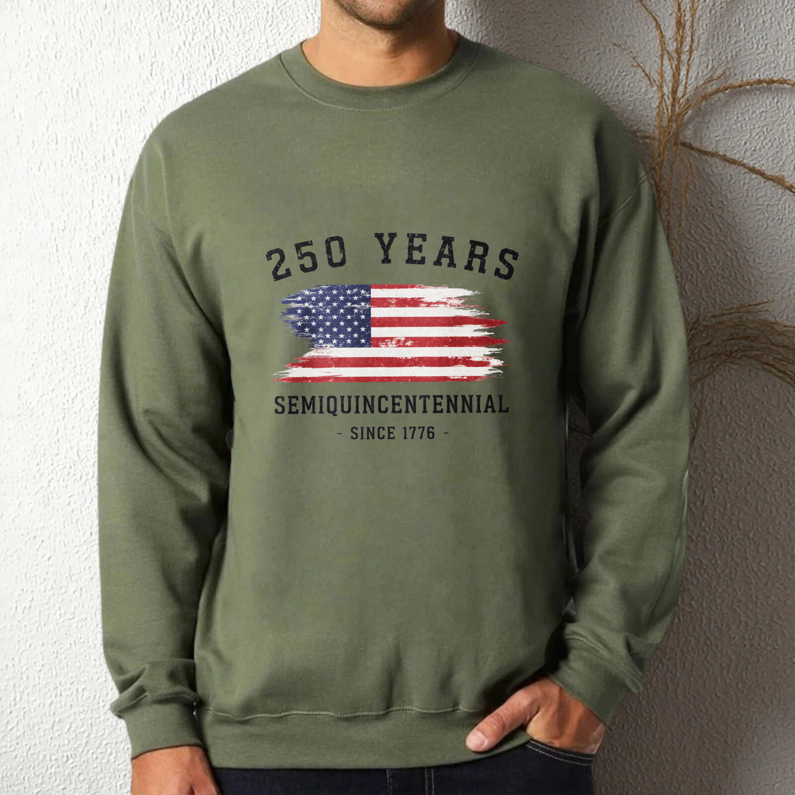 Black Sweatshirt With American Flag Design 250 Years Bicentennial Celebration Graphic Print Crewneck Long Sleeve Pullover Top