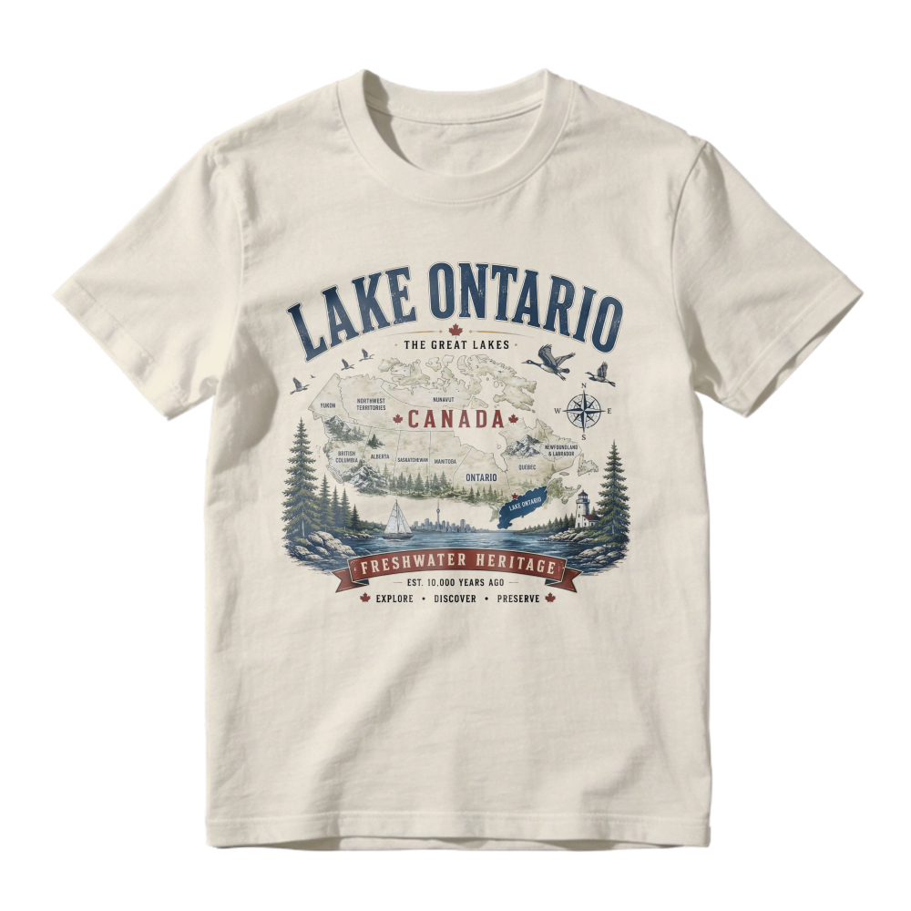 Lake Ontario Canada Freshwater Heritage Vintage Map Graphic T-shirt