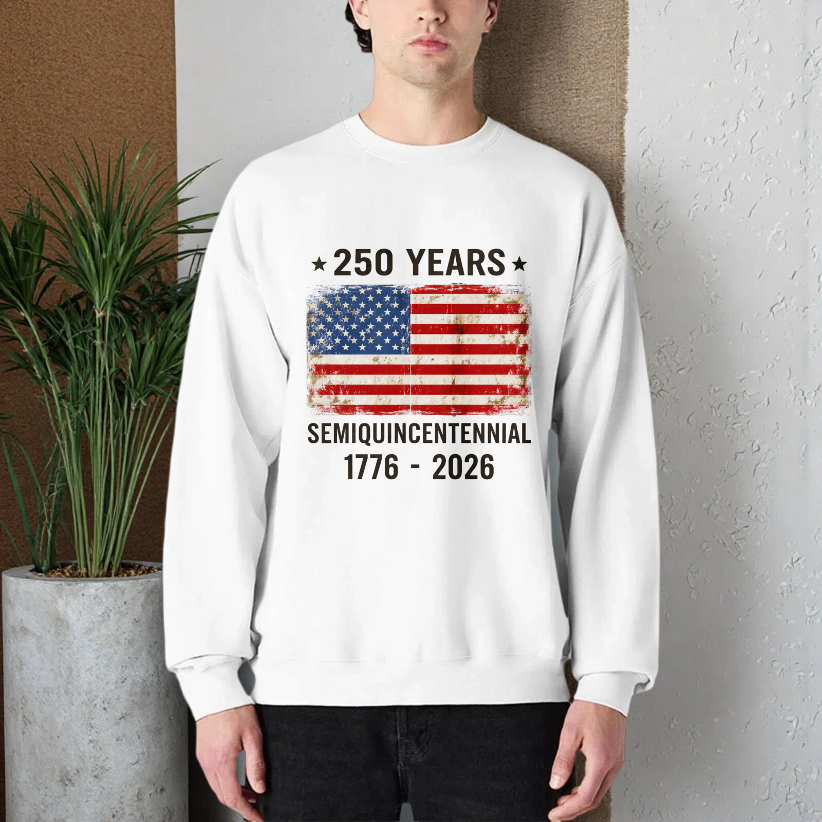 American Flag 250 Years Independence Day 1776 2026 Sweatshirt Unisex Crewneck Pullover Black