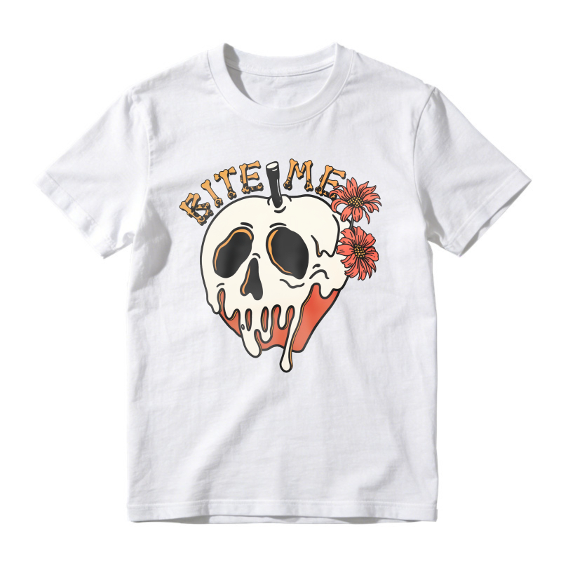 Bite Me Skull With Dripping Blood And Flowers Graphic, Unisex Classic T-shirt