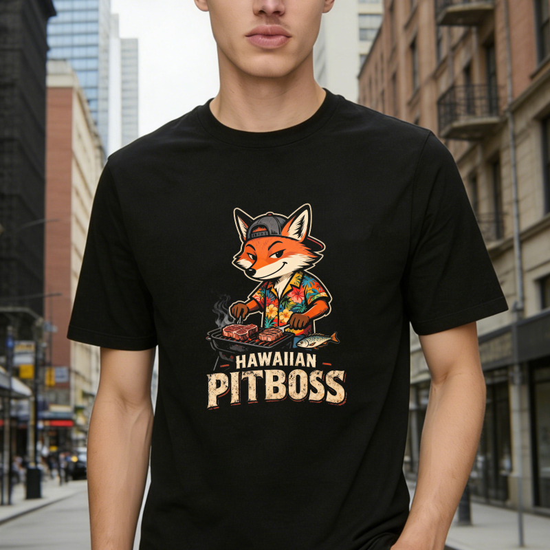 Hawaiian Pitboss Fox Grilling Cartoon Graphic Unisex Classic T-shirt